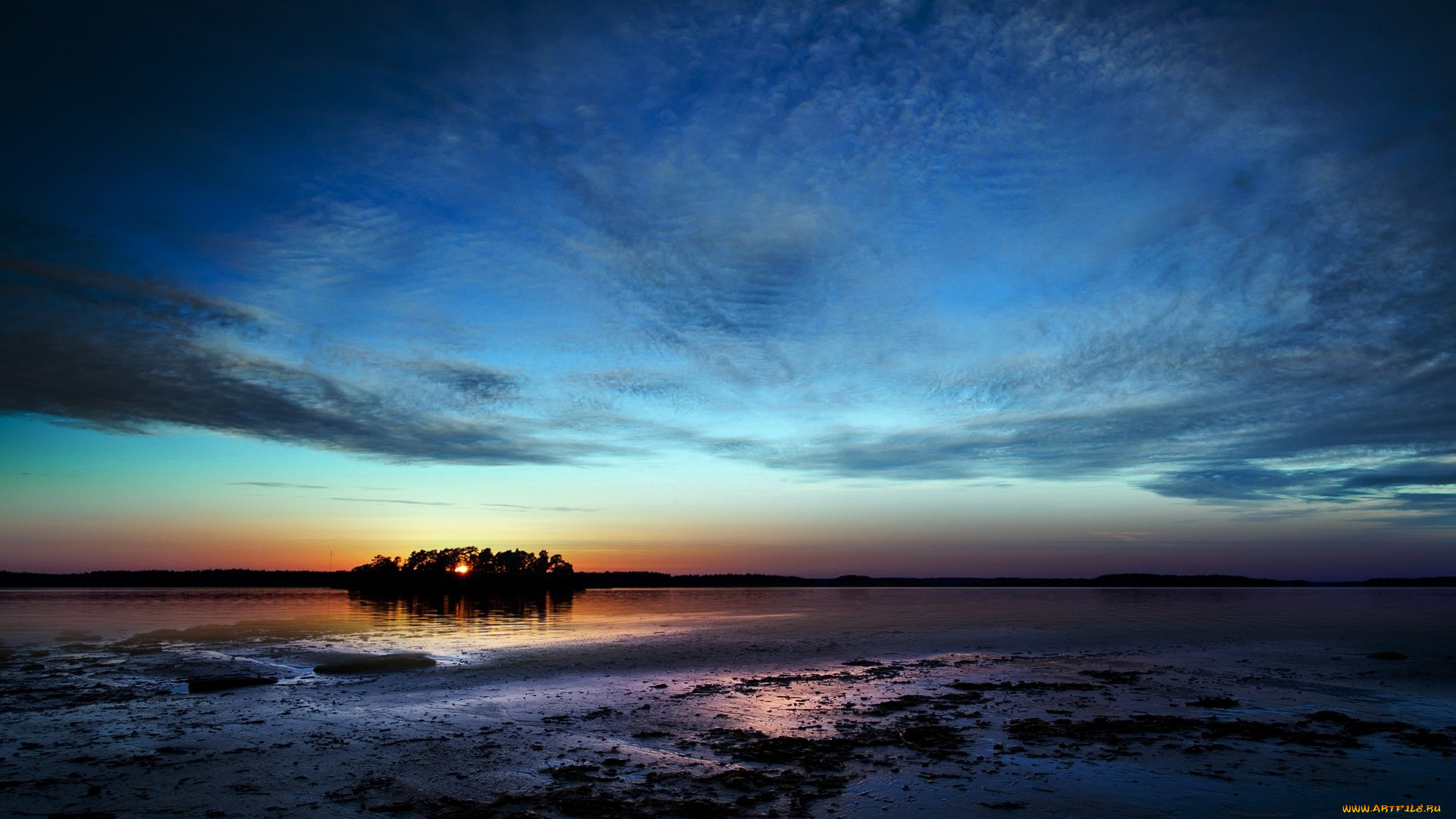 природа, восходы, закаты, свет, вечер, озеро, остров, деревья, облака