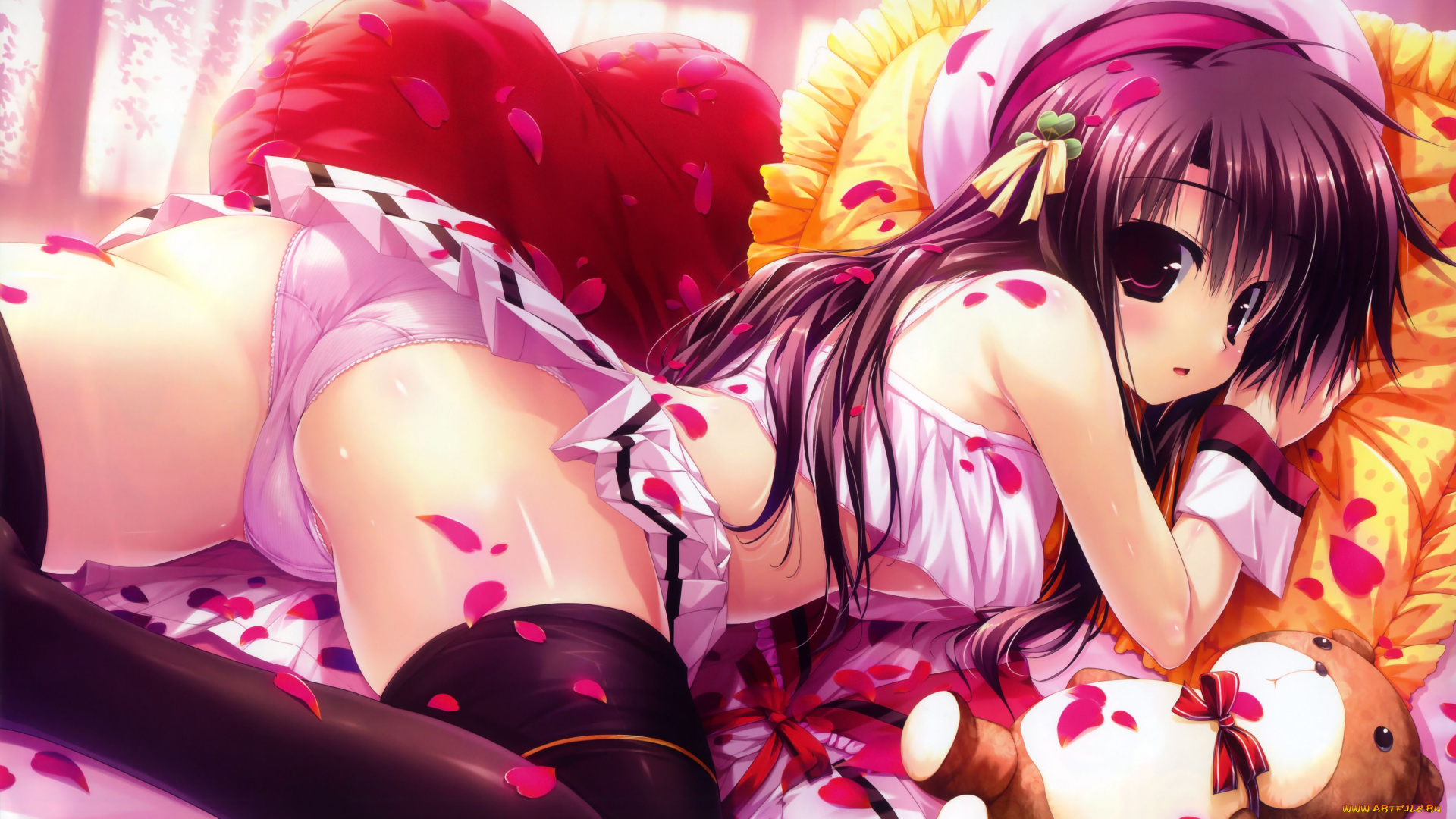 prism, recollection, аниме, *unknown, другое, konoka, kugayama, плюшевый, мишка, лепестки, чулки