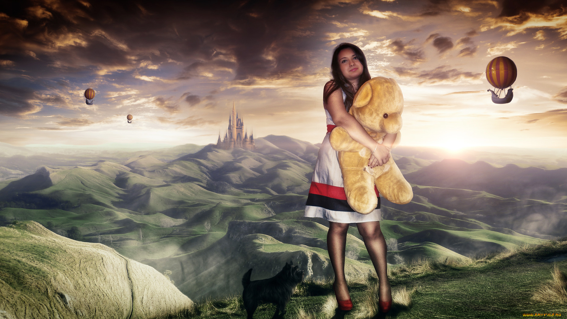 разное, компьютерный, дизайн, медведь, собака, замок, воздушный, шар