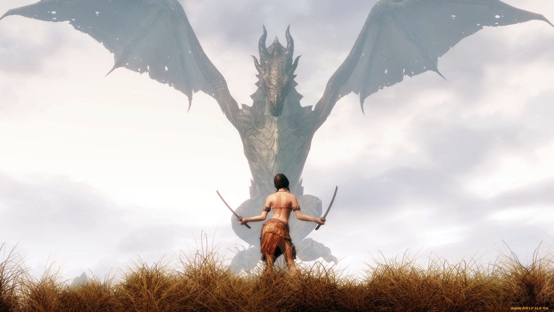 the, elder, scrolls, skyrim, видео, игры, дракон, трава