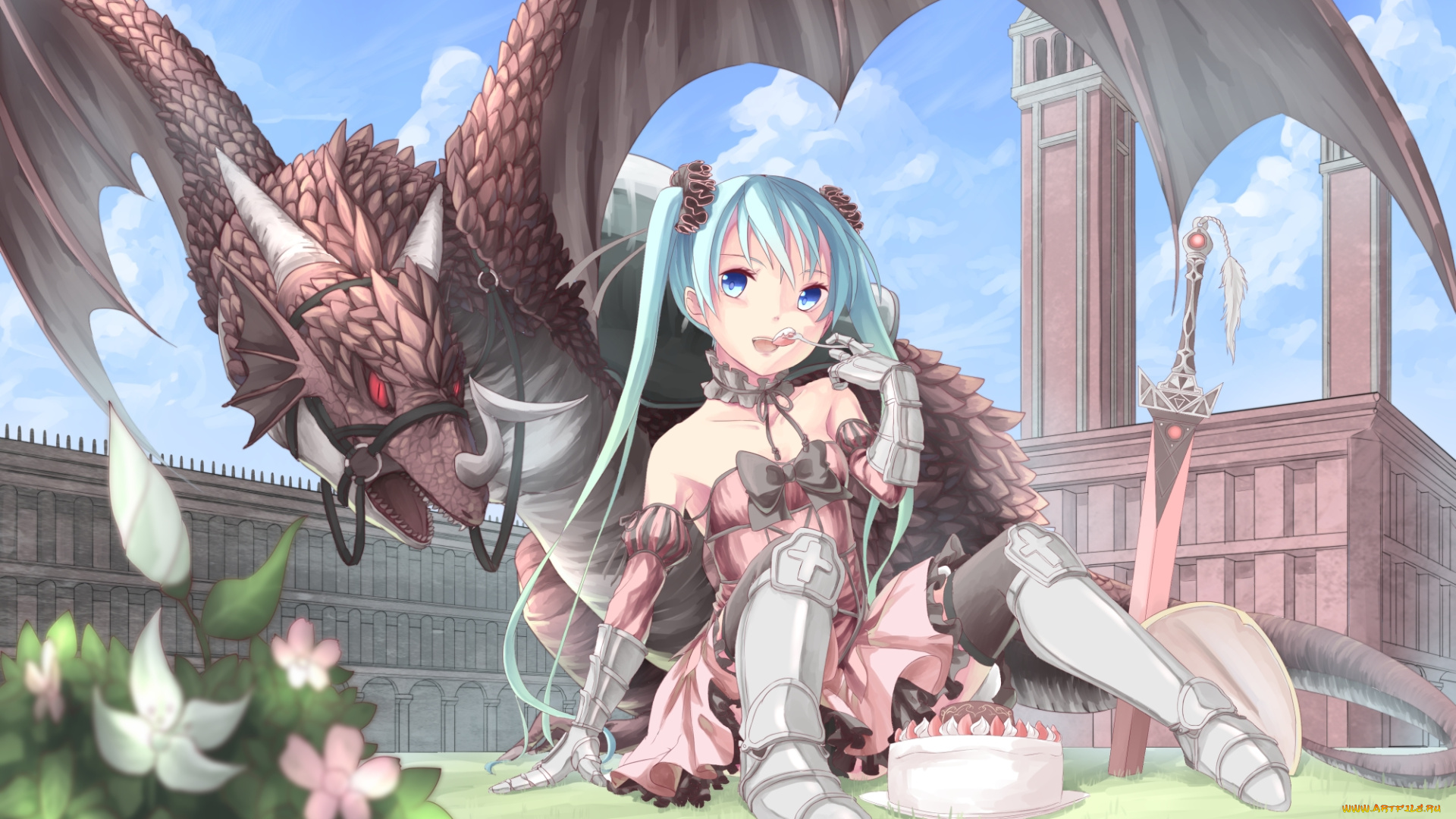 vocaloid, аниме, дракон, hatsune, miku