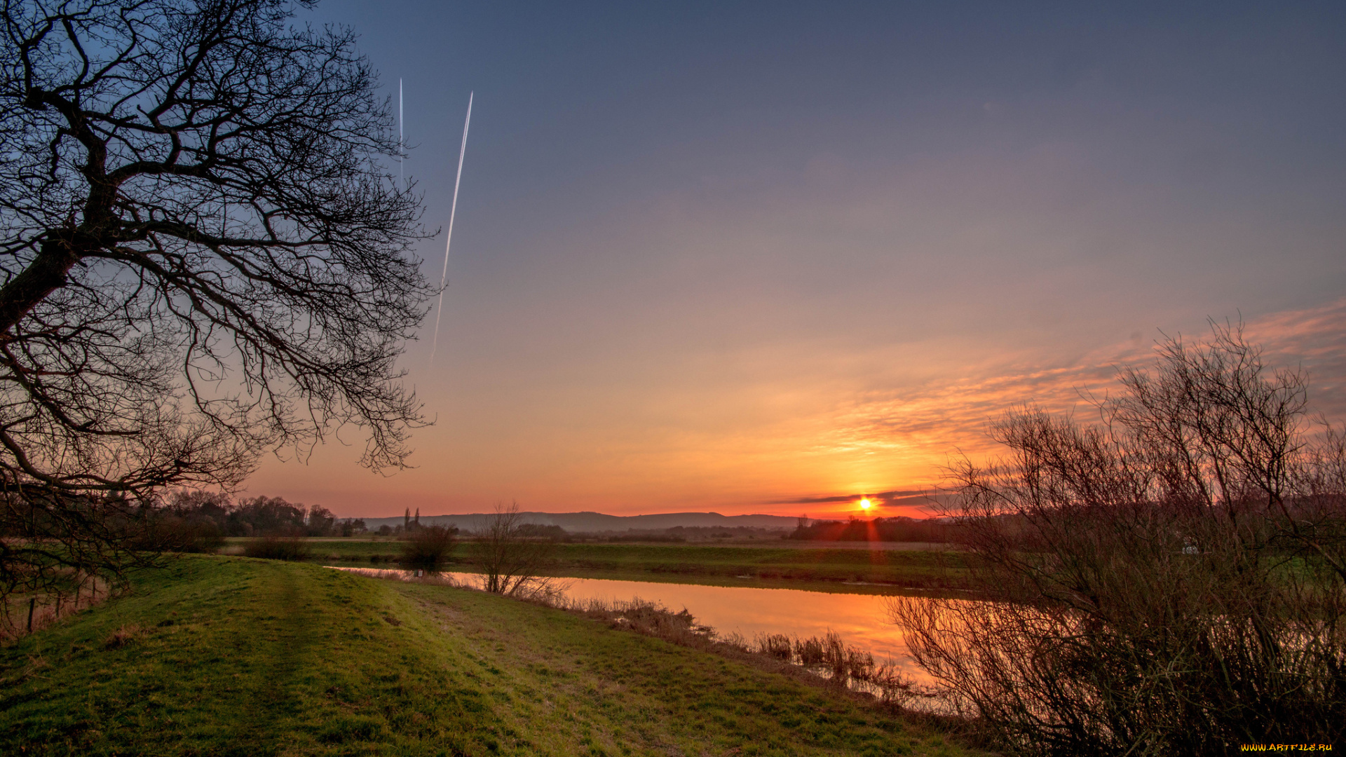 закат, природа, восходы, закаты, англия, Чичестер, река, арун, утро, рассвет