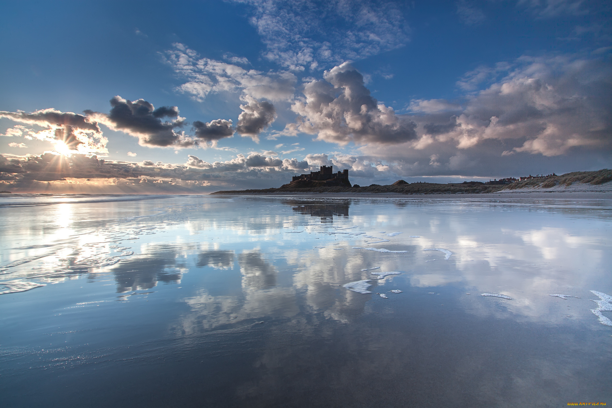 морской, пейзаж, природа, моря, океаны, англия, нортумберленд, море, берег, замок, bamburgh, castle