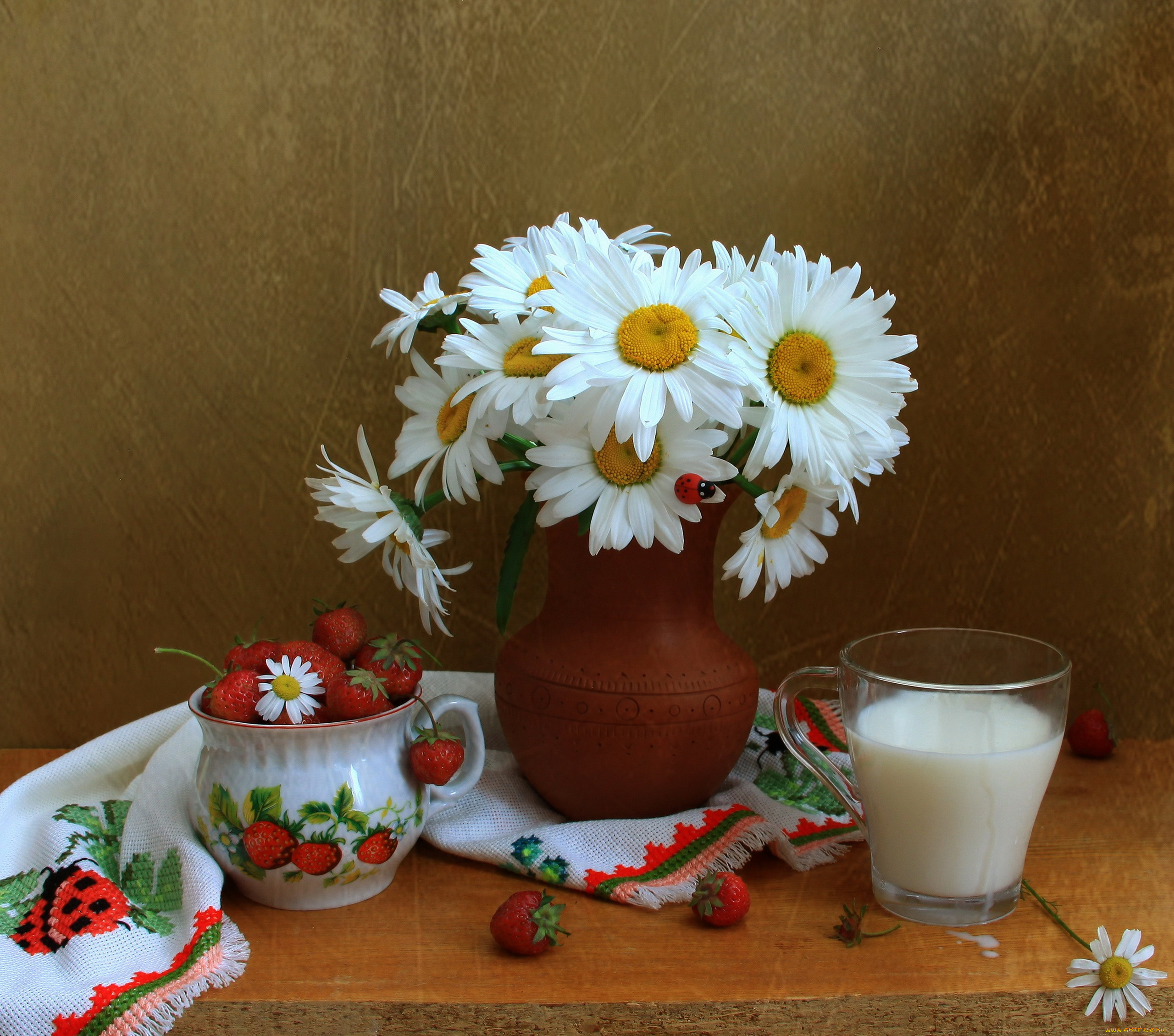 еда, натюрморт, ромашки