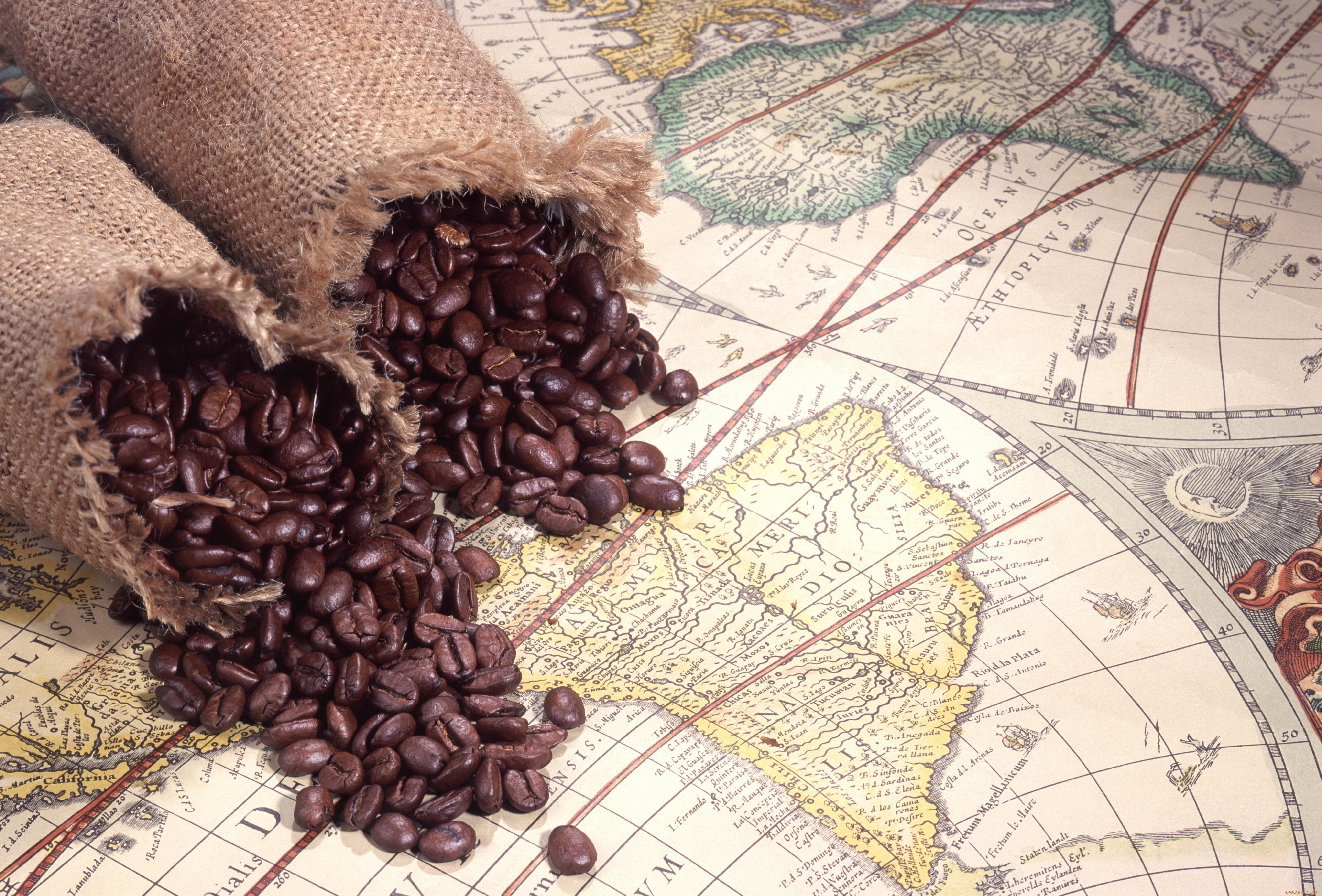 еда, кофе, кофейные, зёрна, карта