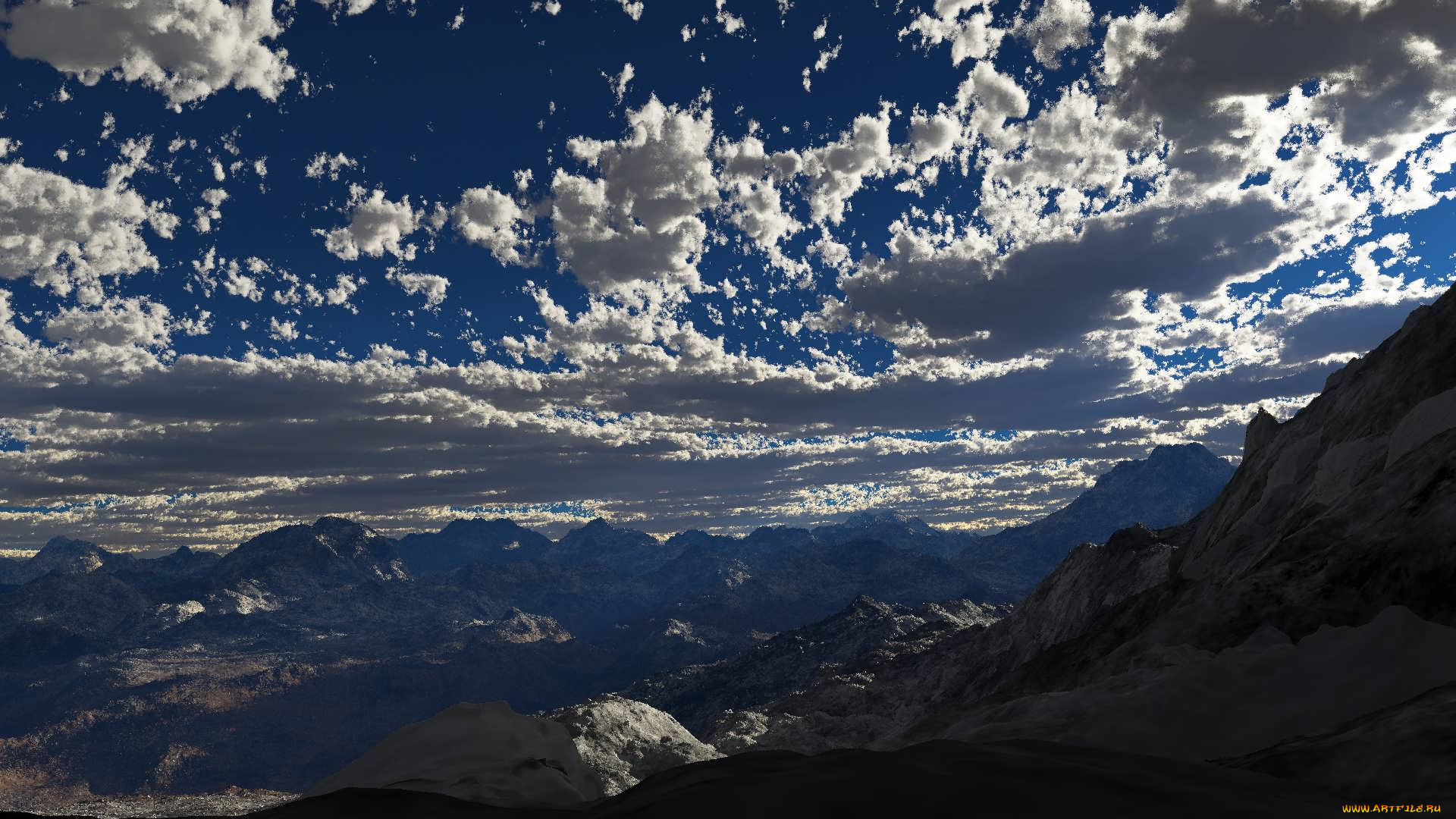 3д, графика, nature, landscape, , природа, облака, горы