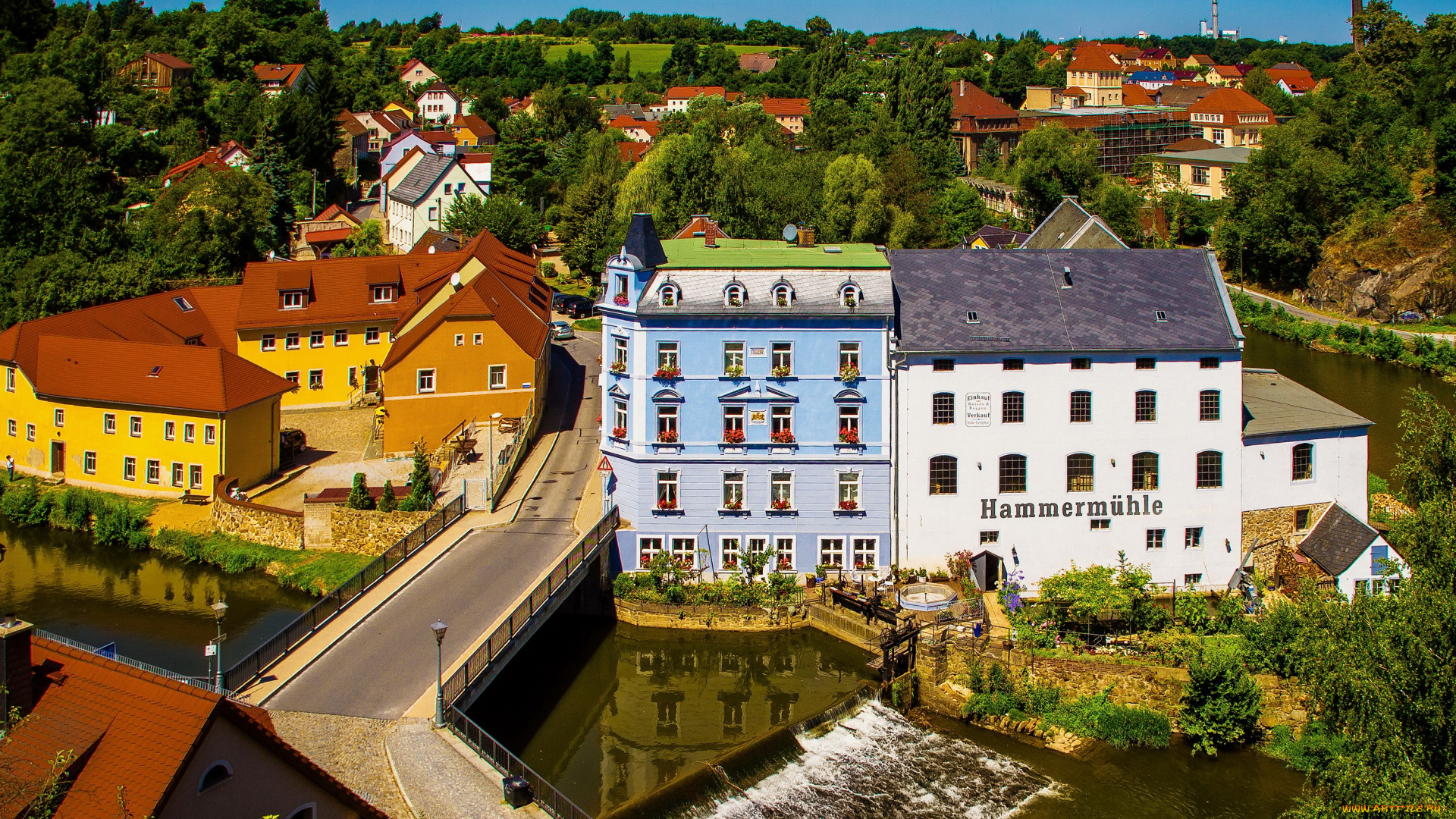 баутцен, германия, города, -, мосты, баутцен, германия, дома, река, дороги