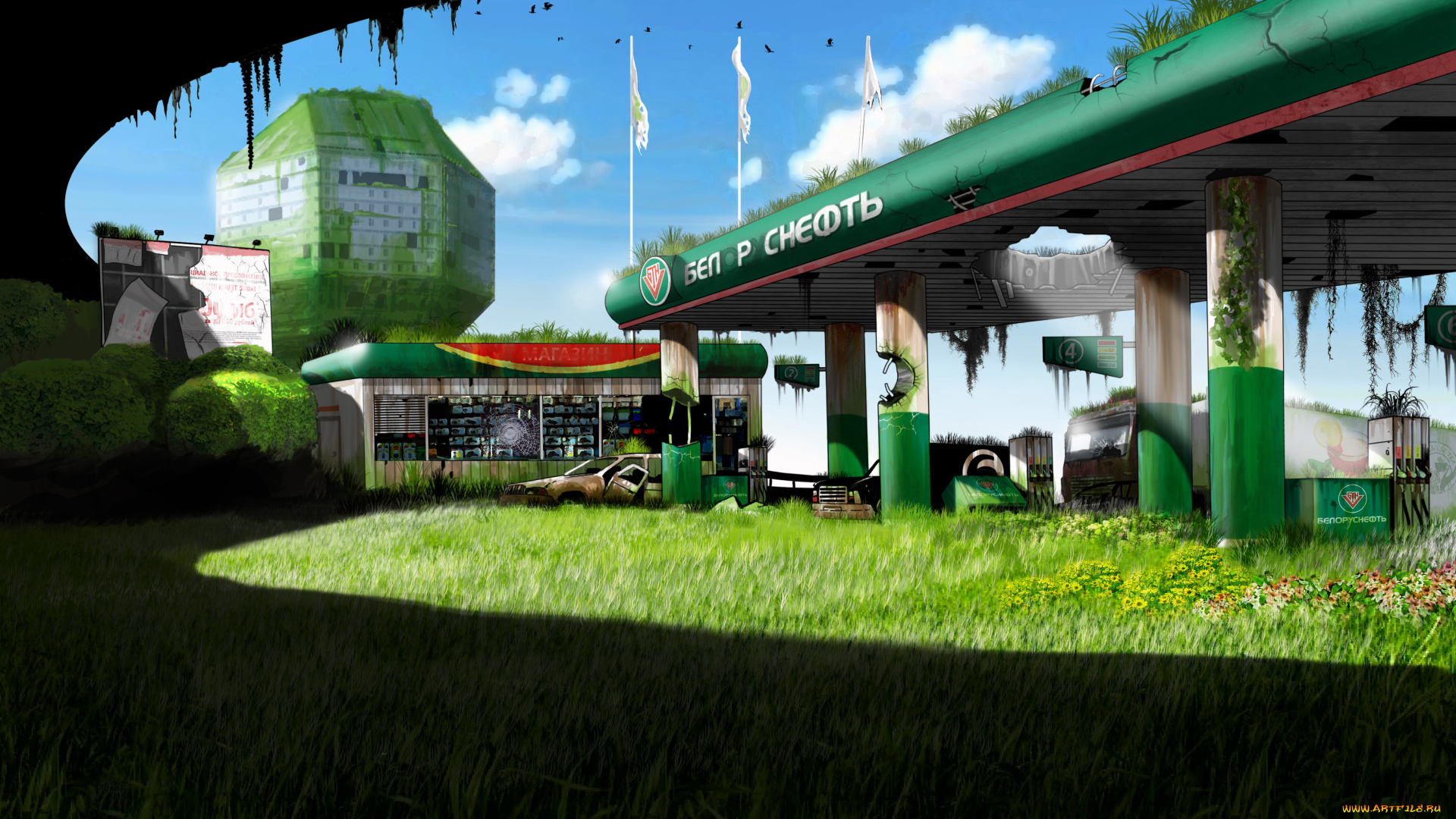 фэнтези, иные, миры, , иные, времена, заросли, руины, запустение, постапокалипсис, бензозаправка