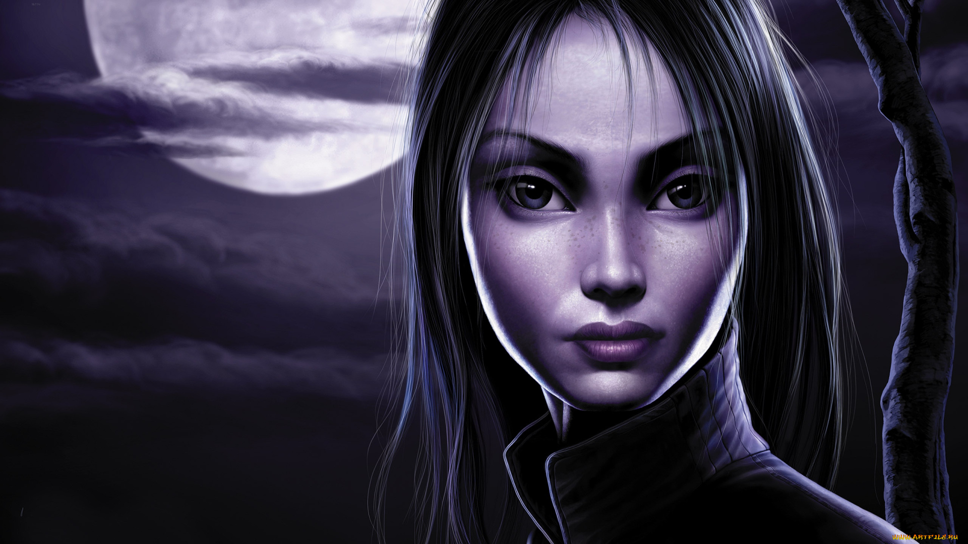 tang, yuehui, фэнтези, девушки, портрет, девушка, лицо, луна, tang, yuehui