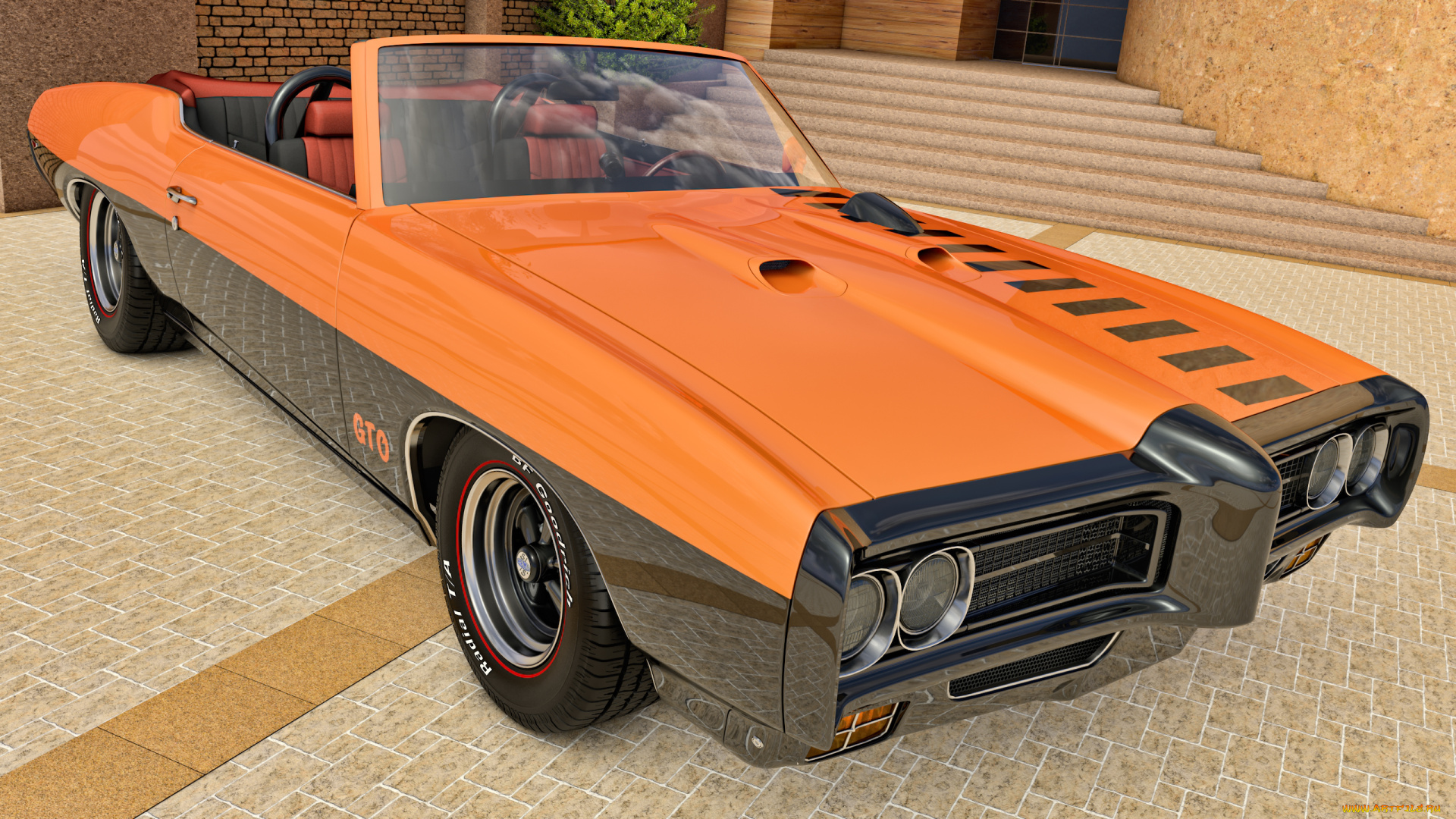 автомобили, 3д, pontiac, 1969г