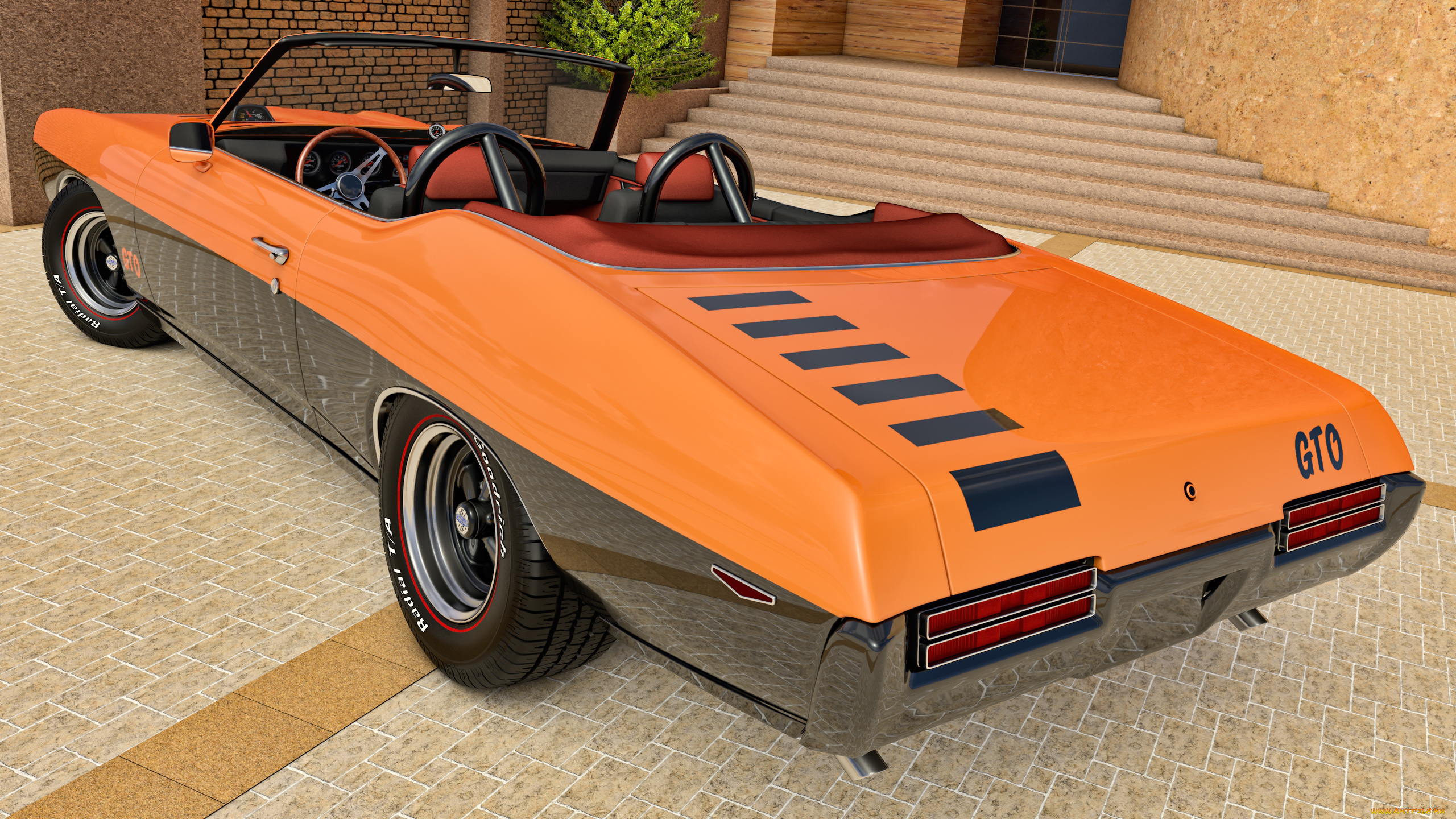 автомобили, 3д, pontiac, 1969г