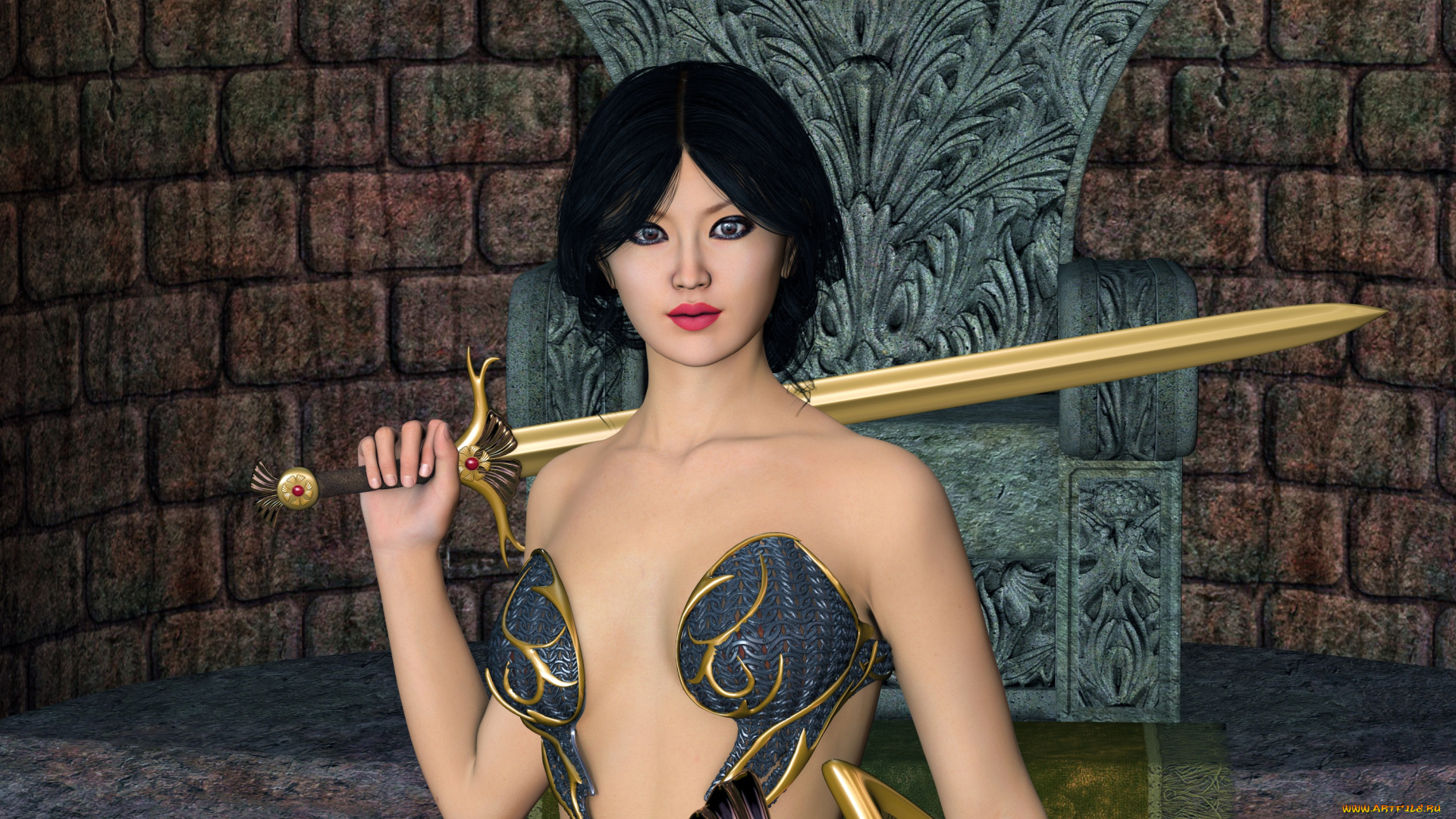 3д, графика, амазонки, , amazon, девушка, взгляд, фон