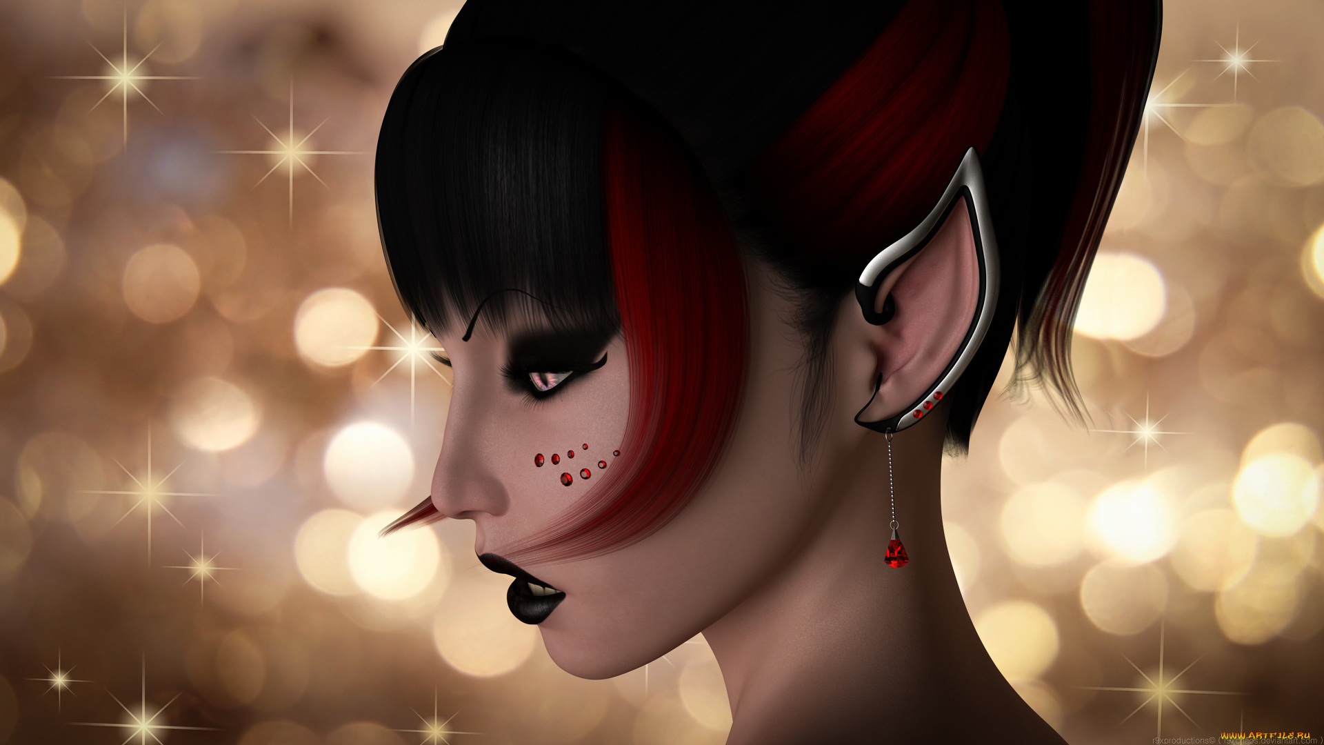 3д, графика, эльфы, , elves, фон, взгляд, эльфийка