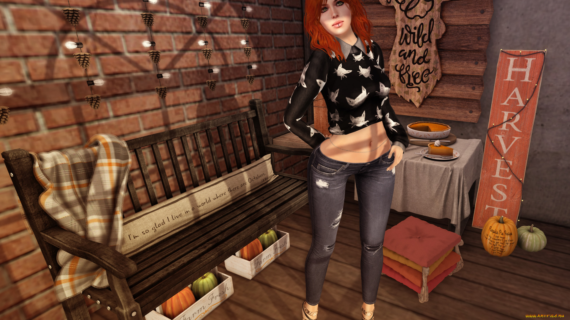 3д, графика, люди, , people, девушка, взгляд, фон, интерьер