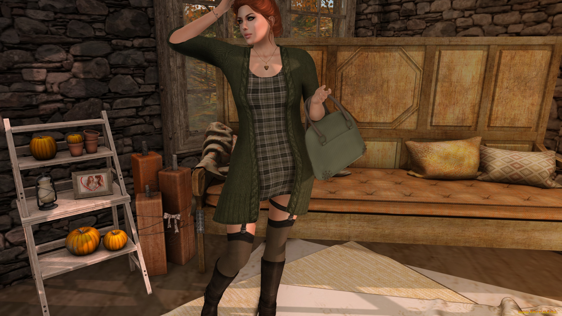 3д, графика, люди, , people, девушка, взгляд, фон, интерьер