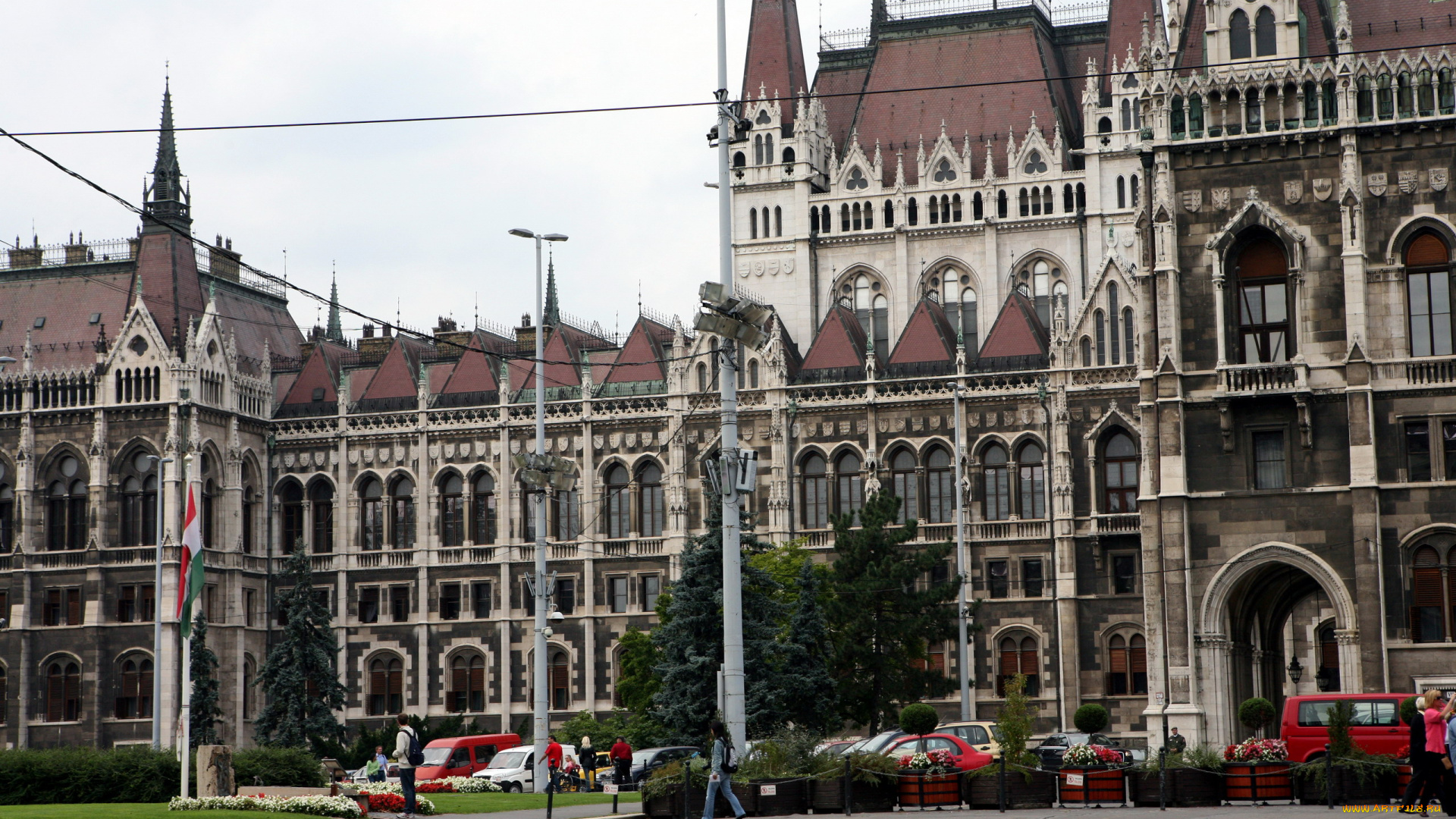 города, будапешт, , венгрия, флаги, здание