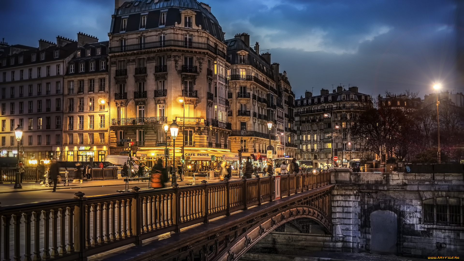 paris, , caf&, 233, , panis, города, париж, , франция, огни, мост, ночь