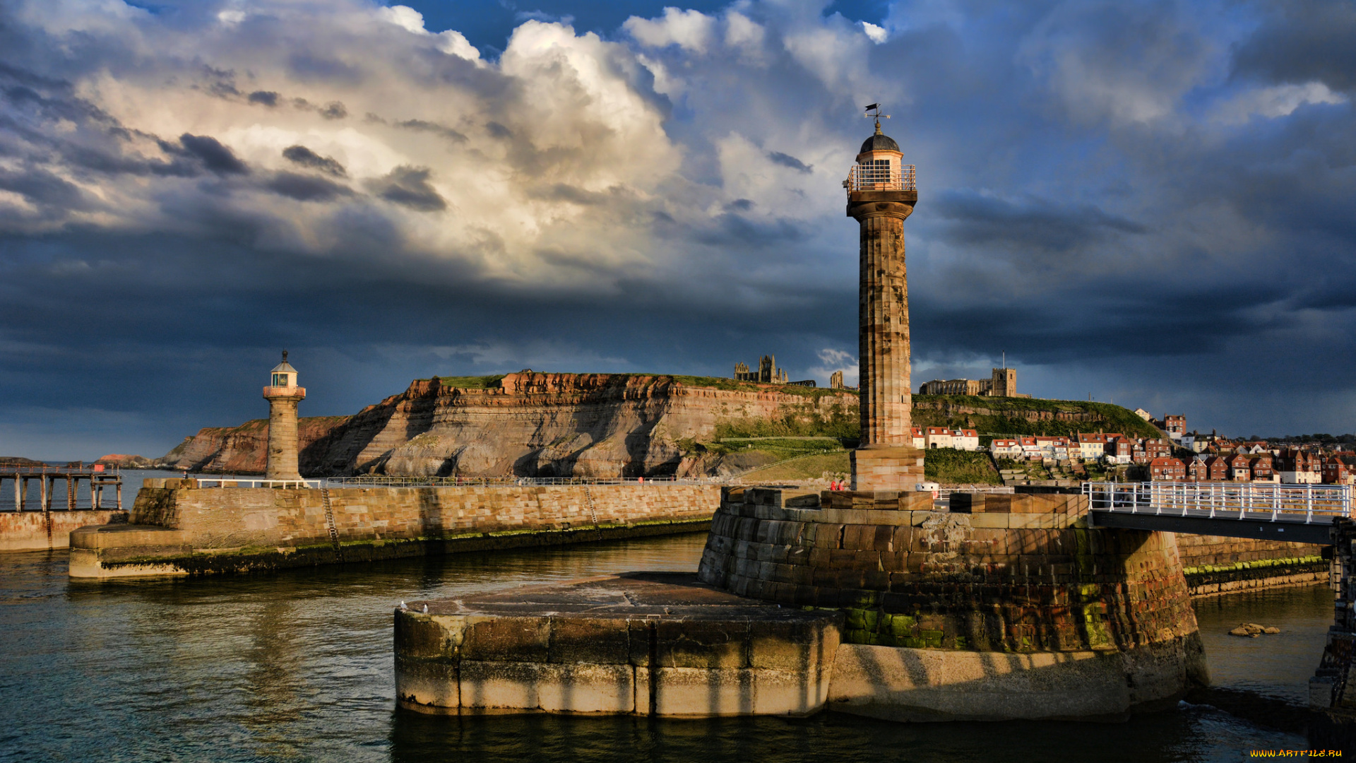 природа, маяки, пирс, городок
