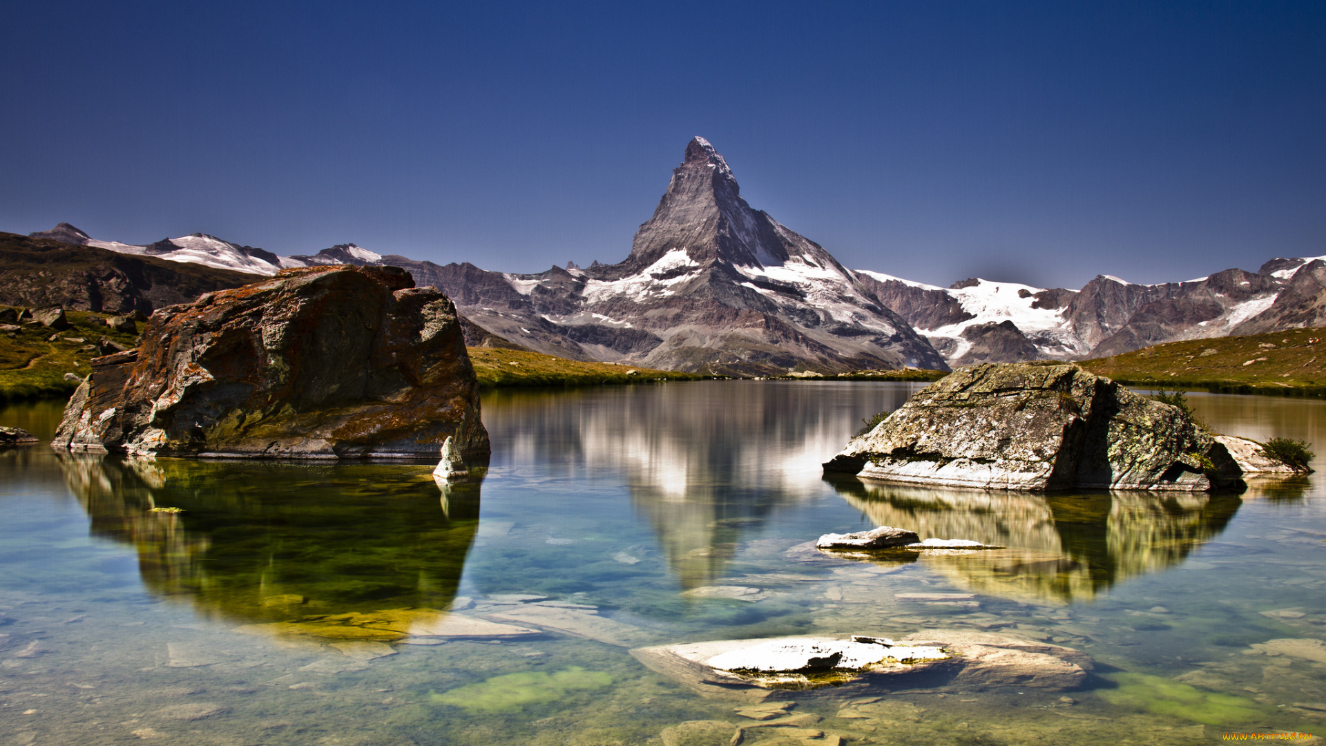 природа, реки, озера, озеро, горы, небо, камни, снег