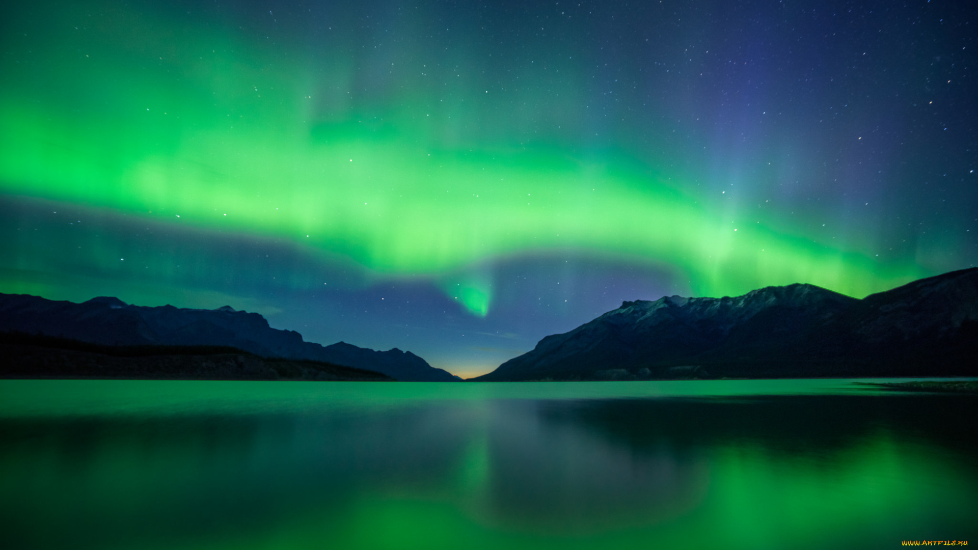 природа, северное, сияние, небо, звезды, отражение, северное, сияние, зеркало, горы, озеро