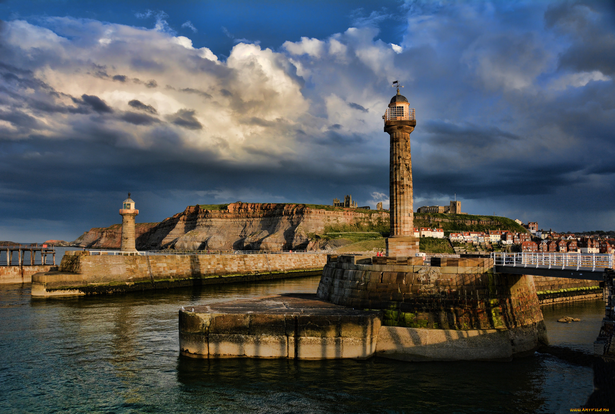 природа, маяки, пирс, городок