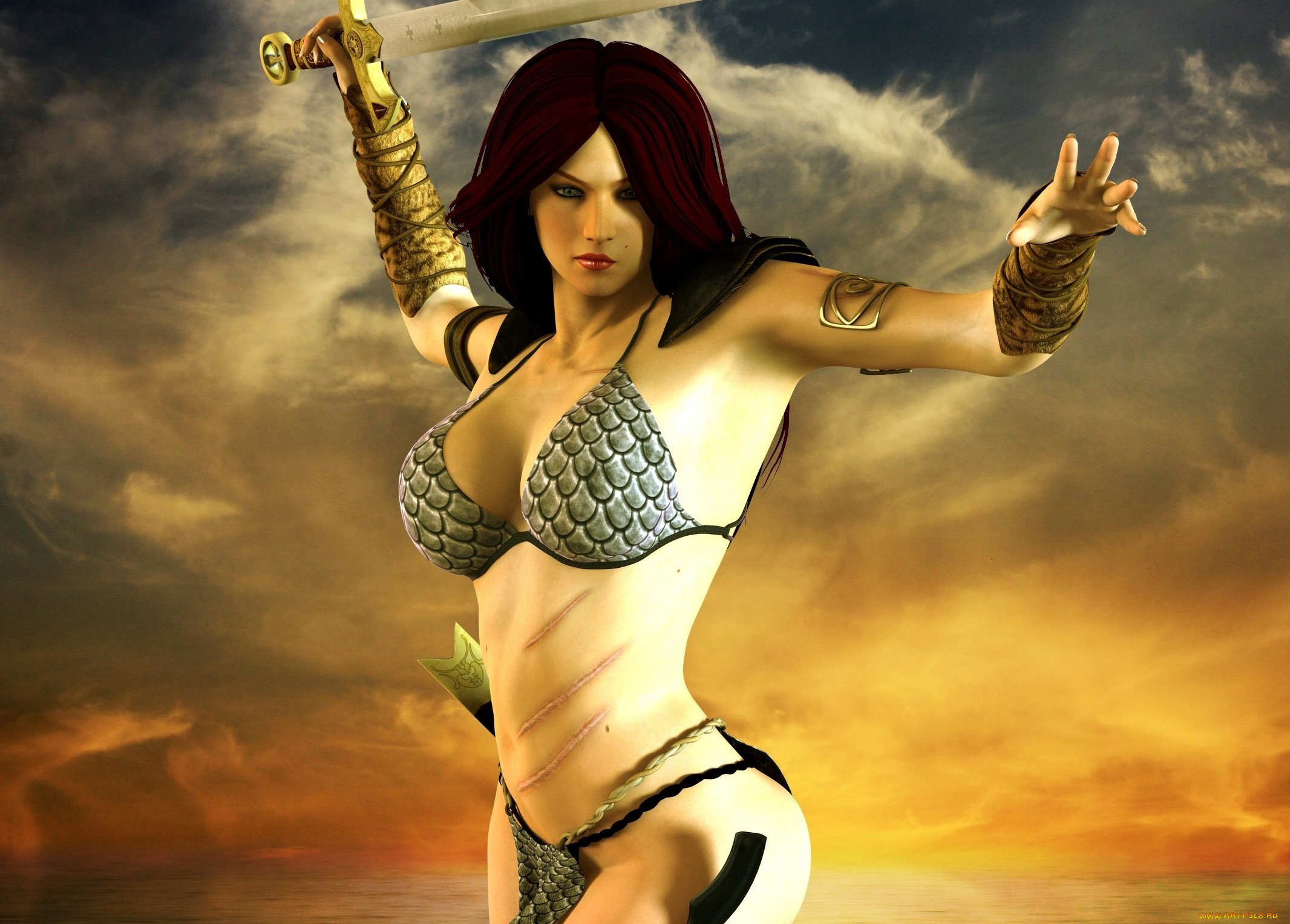 3д, графика, амазонки, , amazon, девушка, взгляд, фон, меч