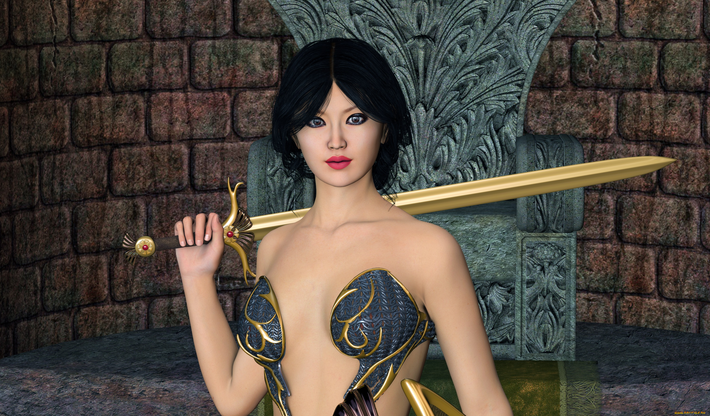 3д, графика, амазонки, , amazon, девушка, взгляд, фон