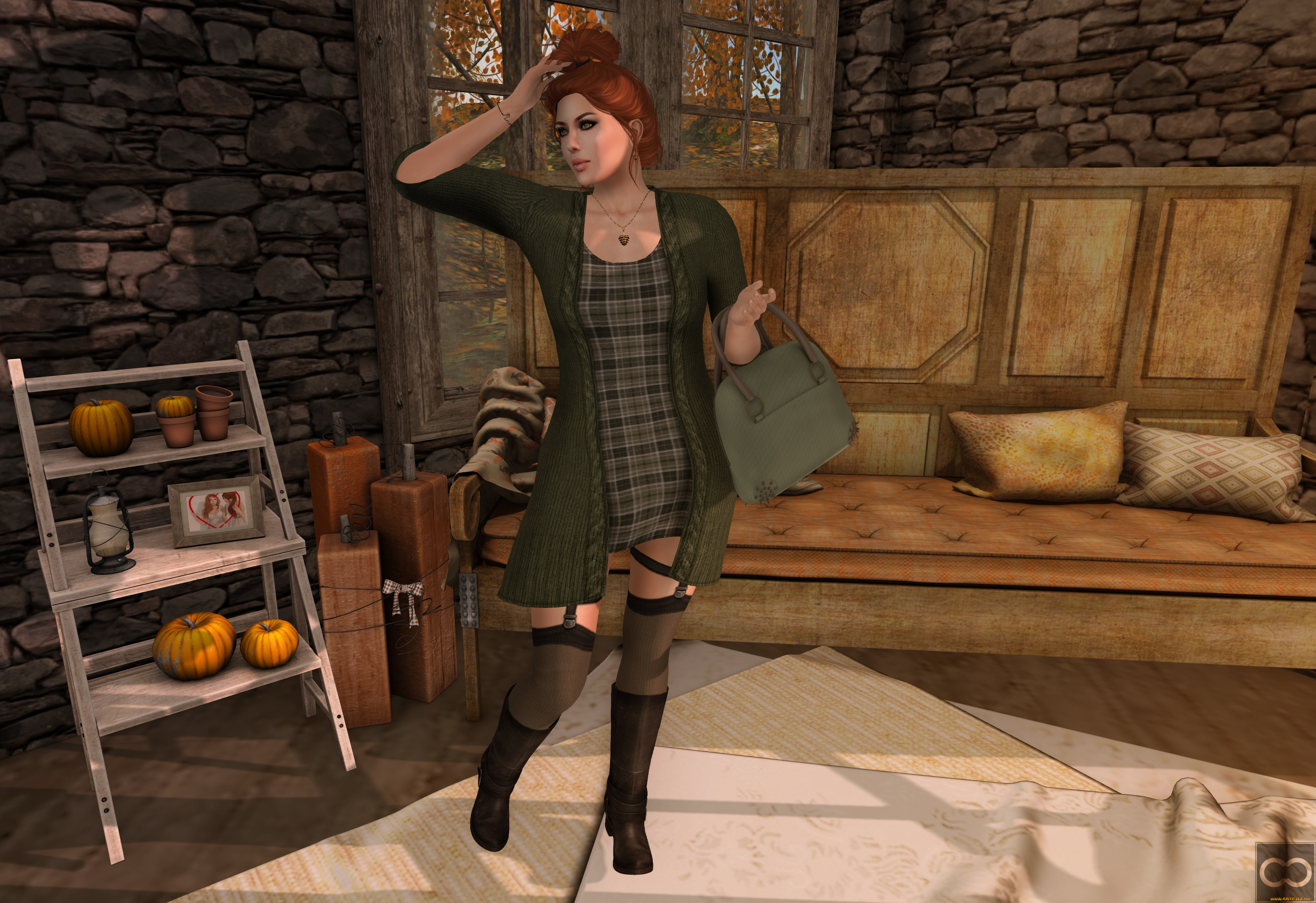 3д, графика, люди, , people, девушка, взгляд, фон, интерьер