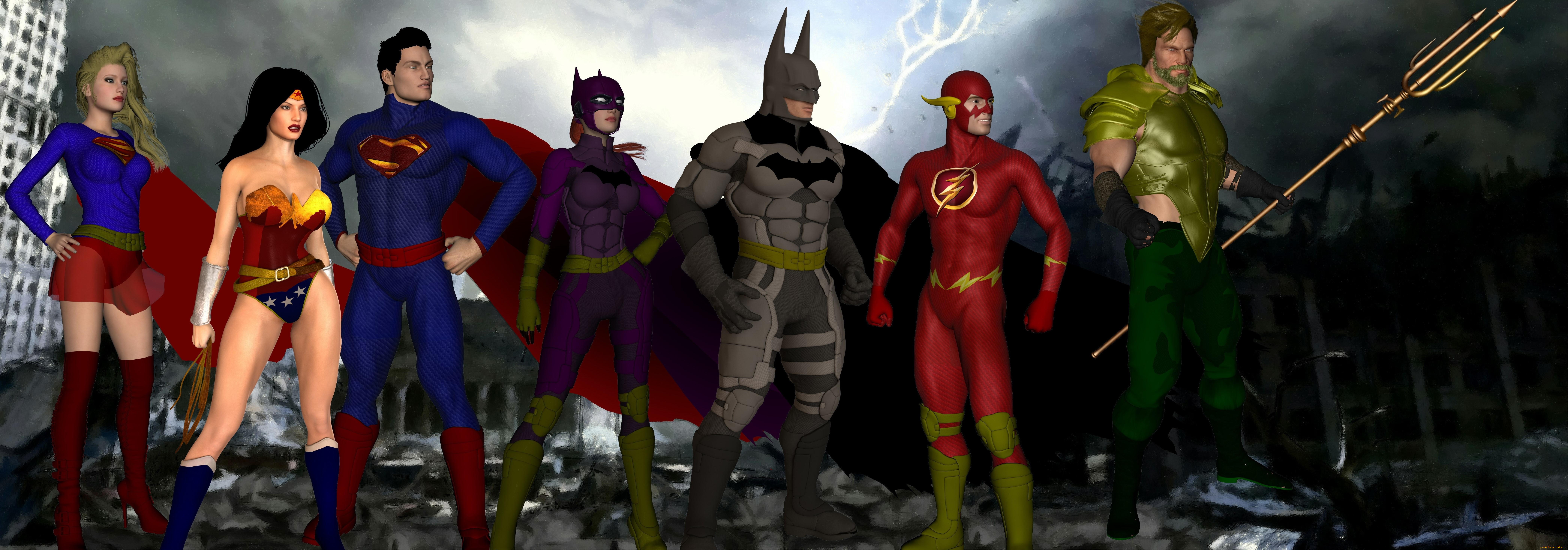 3д, графика, фантазия, , fantasy, девушки, взгляд, фон, супермены, парни