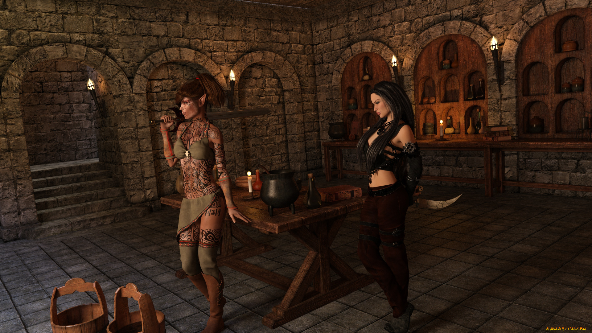 3д, графика, эльфы, , elves, оружие, эльфийка, фон, взгляд, девушка