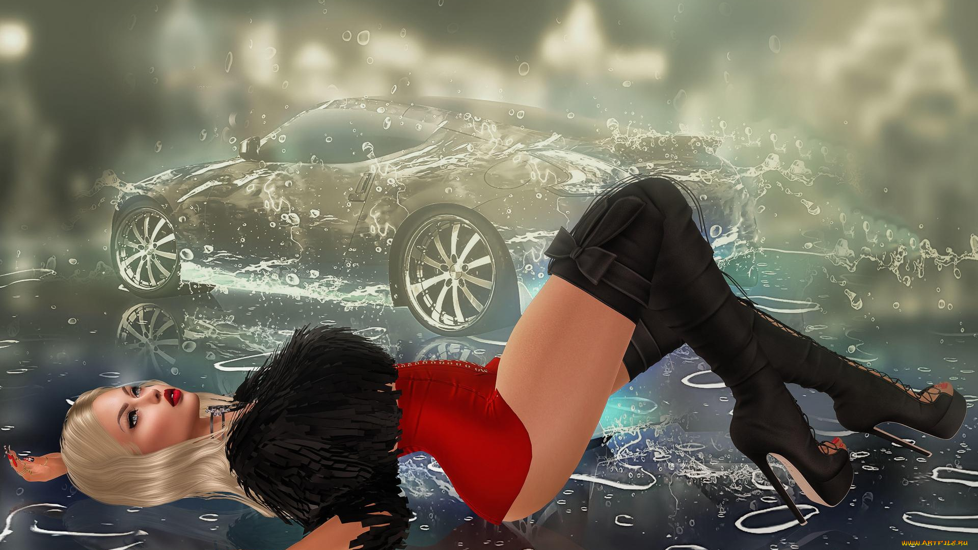 3д, графика, люди-авто, мото, , people-, car, , , moto, фон, взгляд, девушка