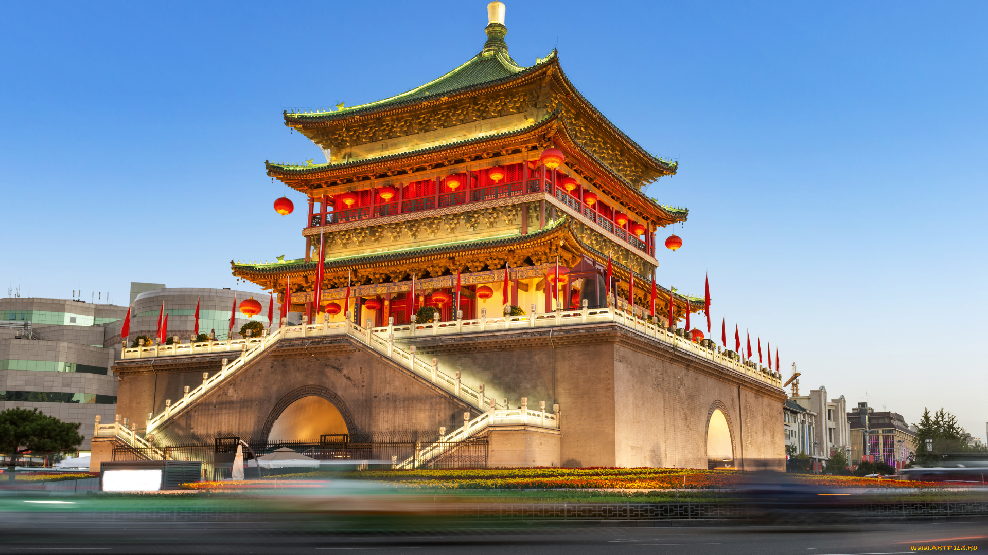 города, -, буддийские, и, другие, храмы, пагода, китай, сиань