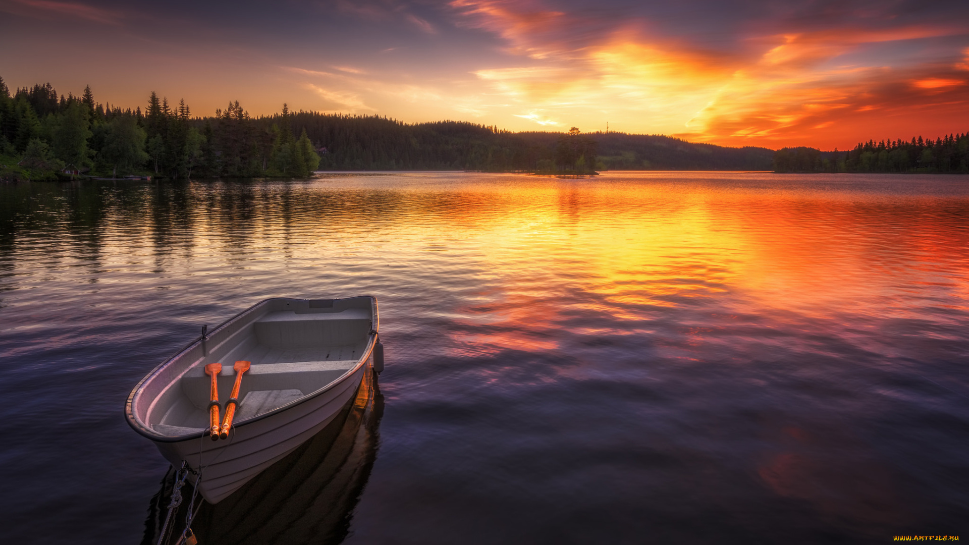 корабли, лодки, , шлюпки, закат, озеро, лодка