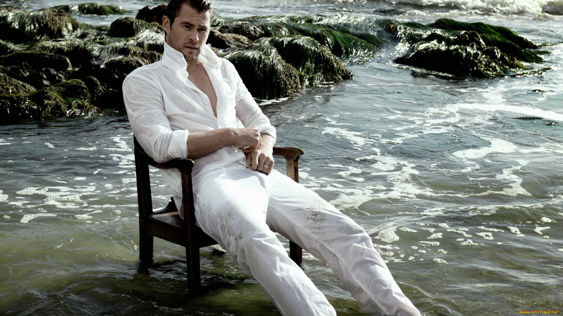 мужчины, chris, hemsworth, вода, мокрая, одежда