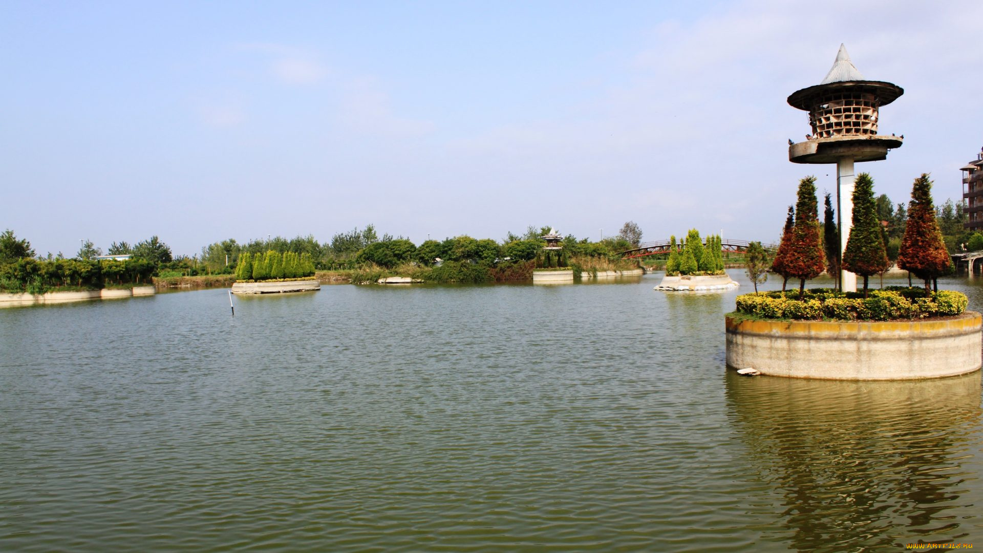 природа, парк, водоем, мостик, клумбы