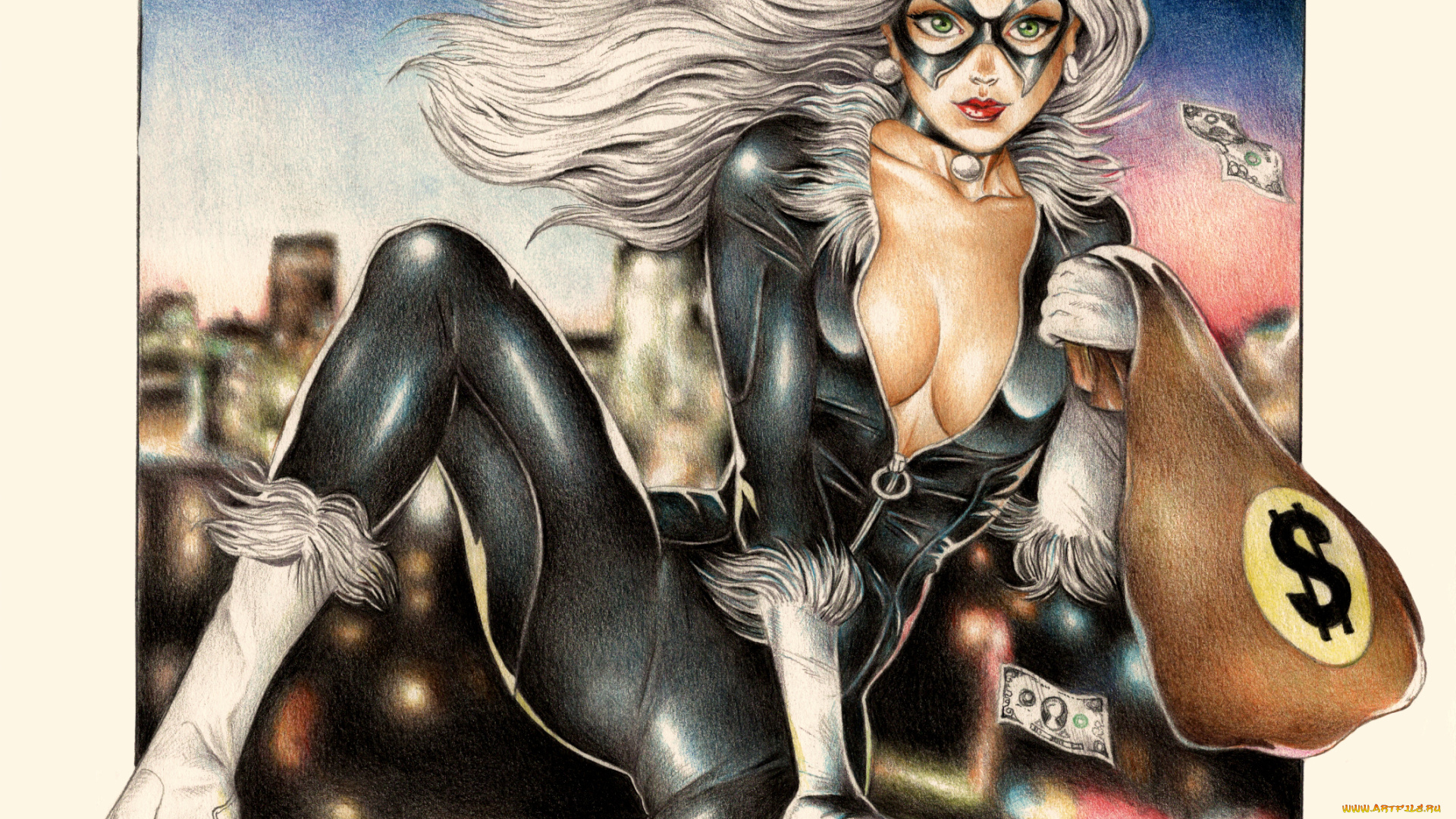 рисованное, комиксы, маска, фон, взгляд, униформа, девушка