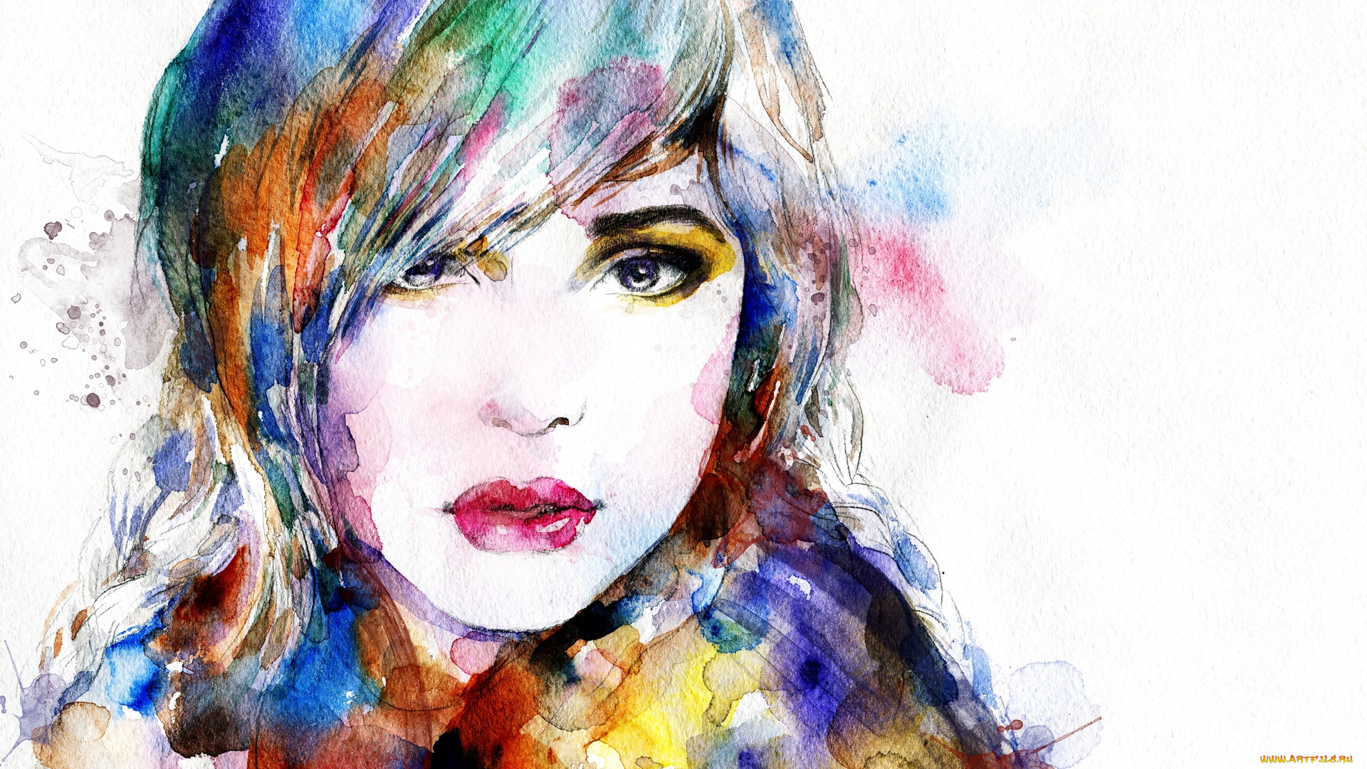 рисованное, люди, девушка, лицо, пятна