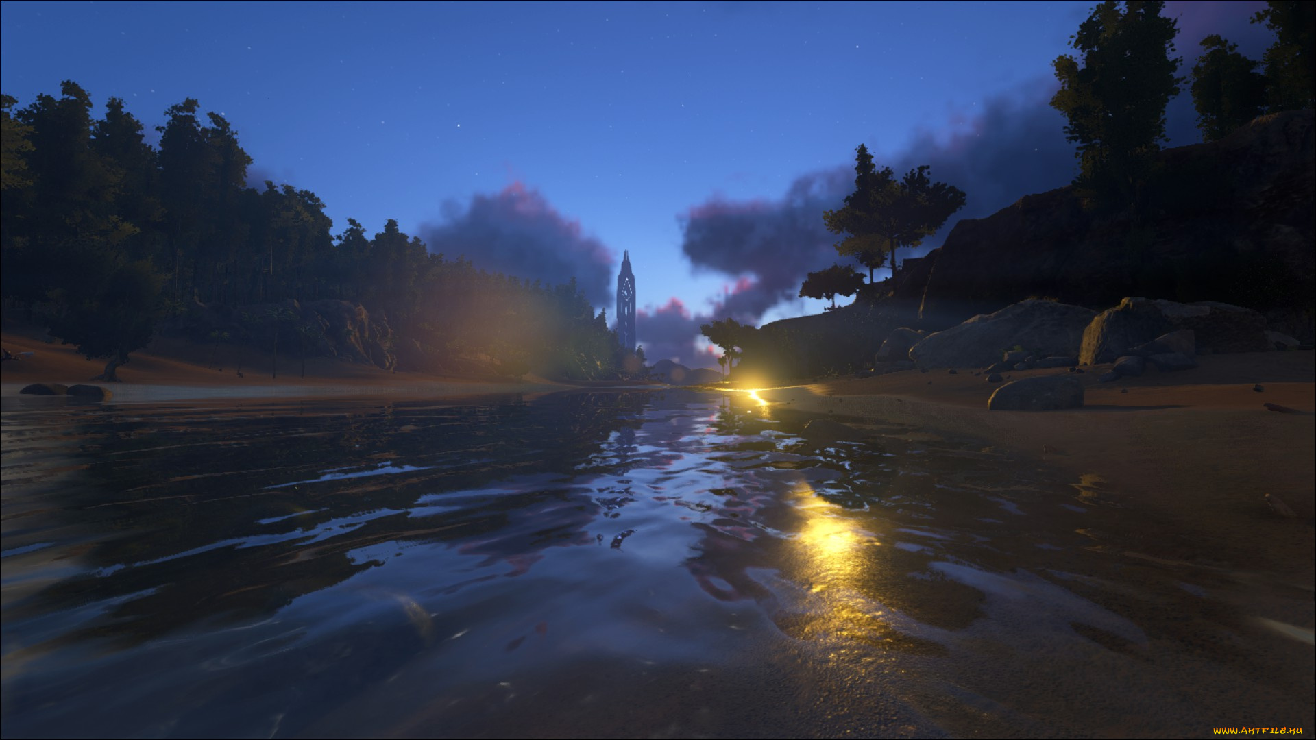 видео, игры, ark, , survival, evolved, ночь, озеро