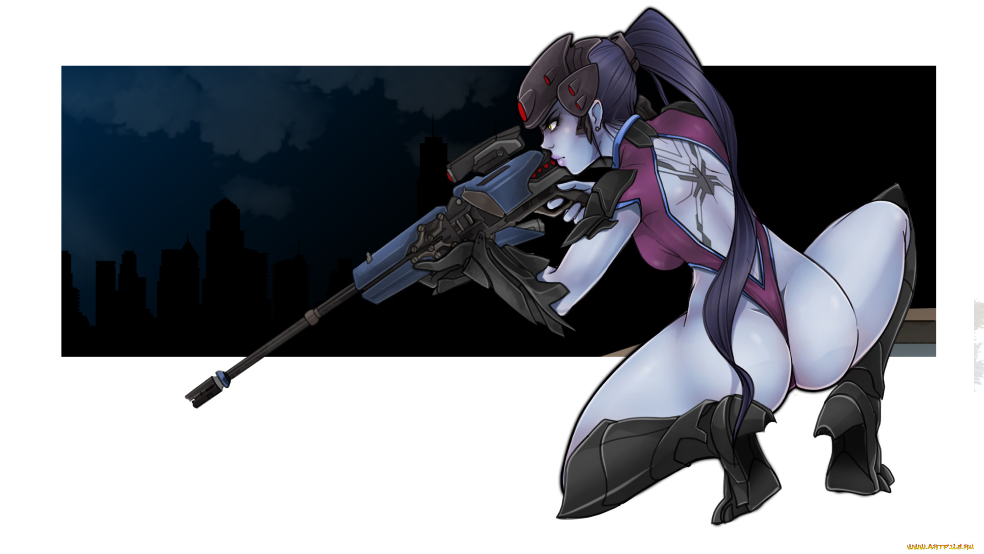 видео, игры, overwatch, тату, фон, девушка, винтовка