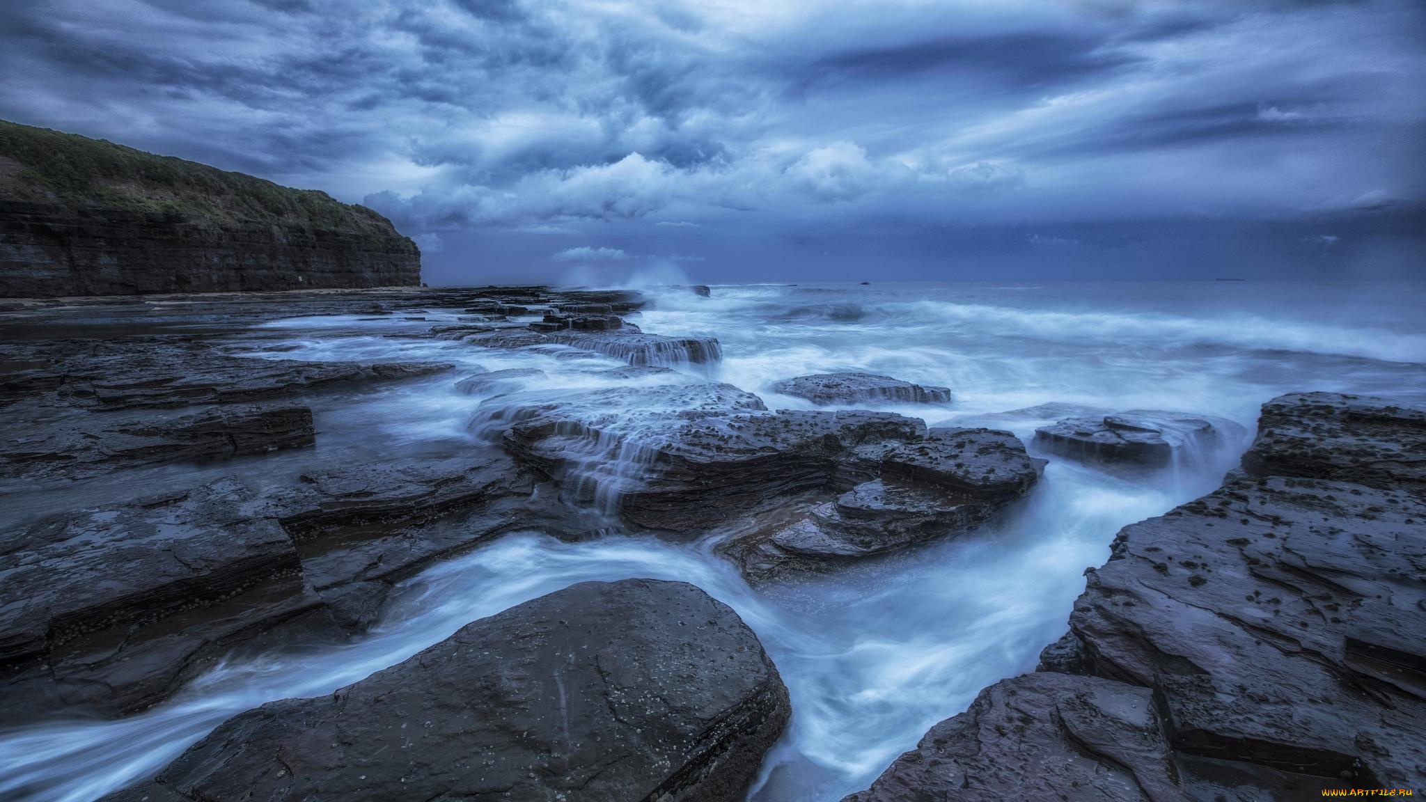 природа, побережье, море, волны, скалы, пейзаж