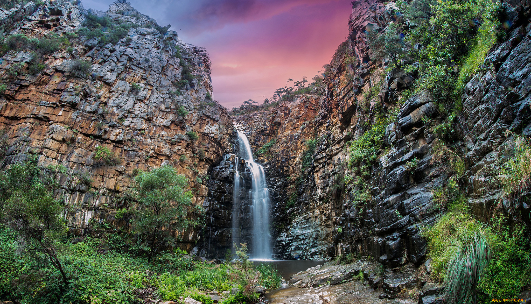 природа, водопады, водопад, река, лес