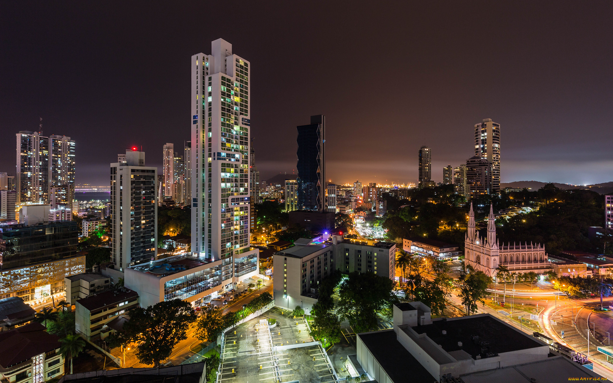 panama, city, города, -, огни, ночного, города, огни, ночь