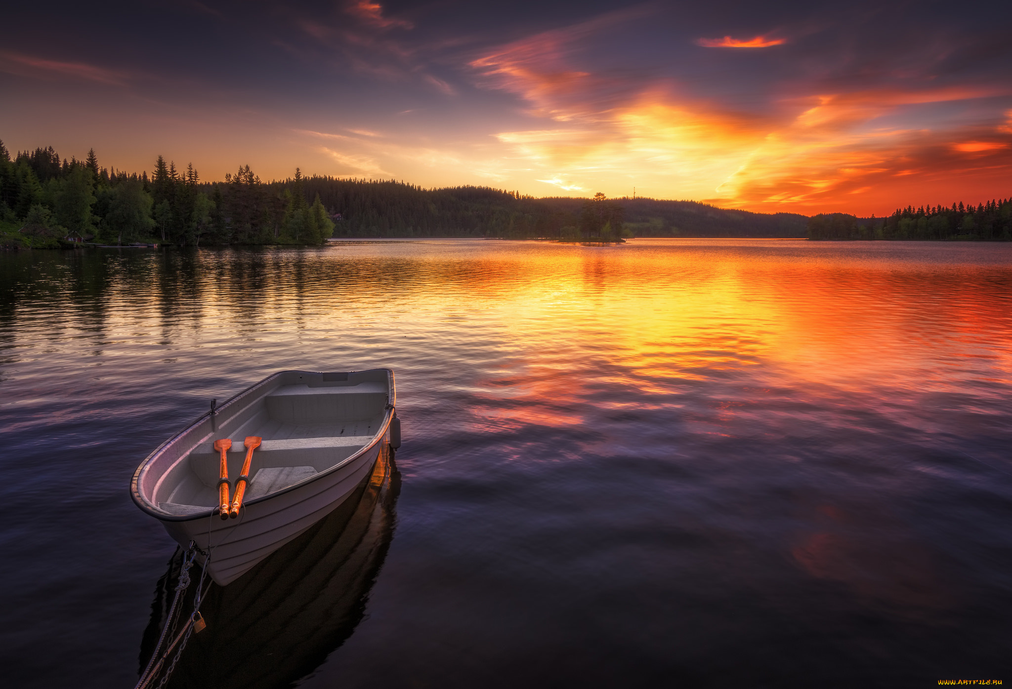 корабли, лодки, , шлюпки, закат, озеро, лодка