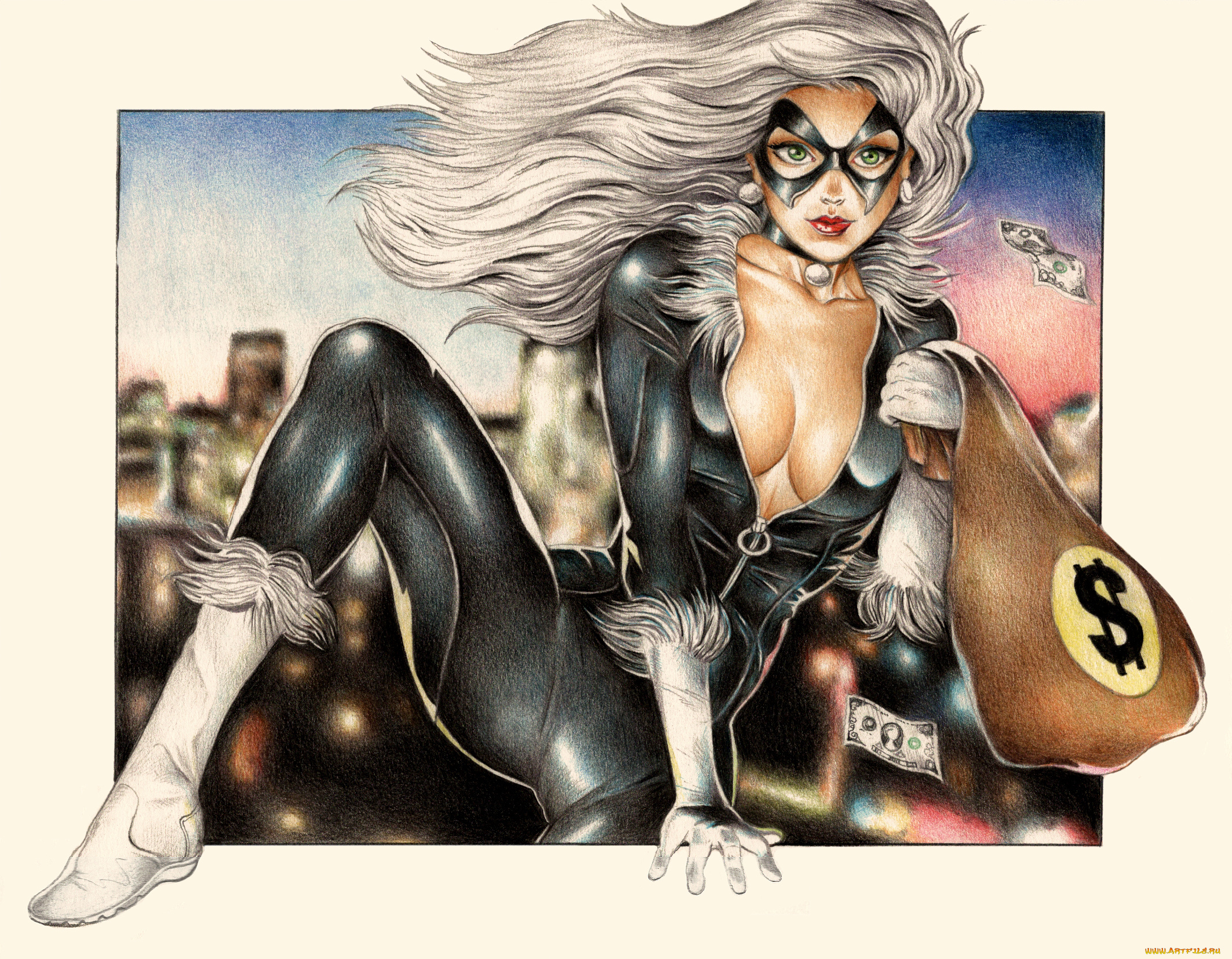 рисованное, комиксы, маска, фон, взгляд, униформа, девушка