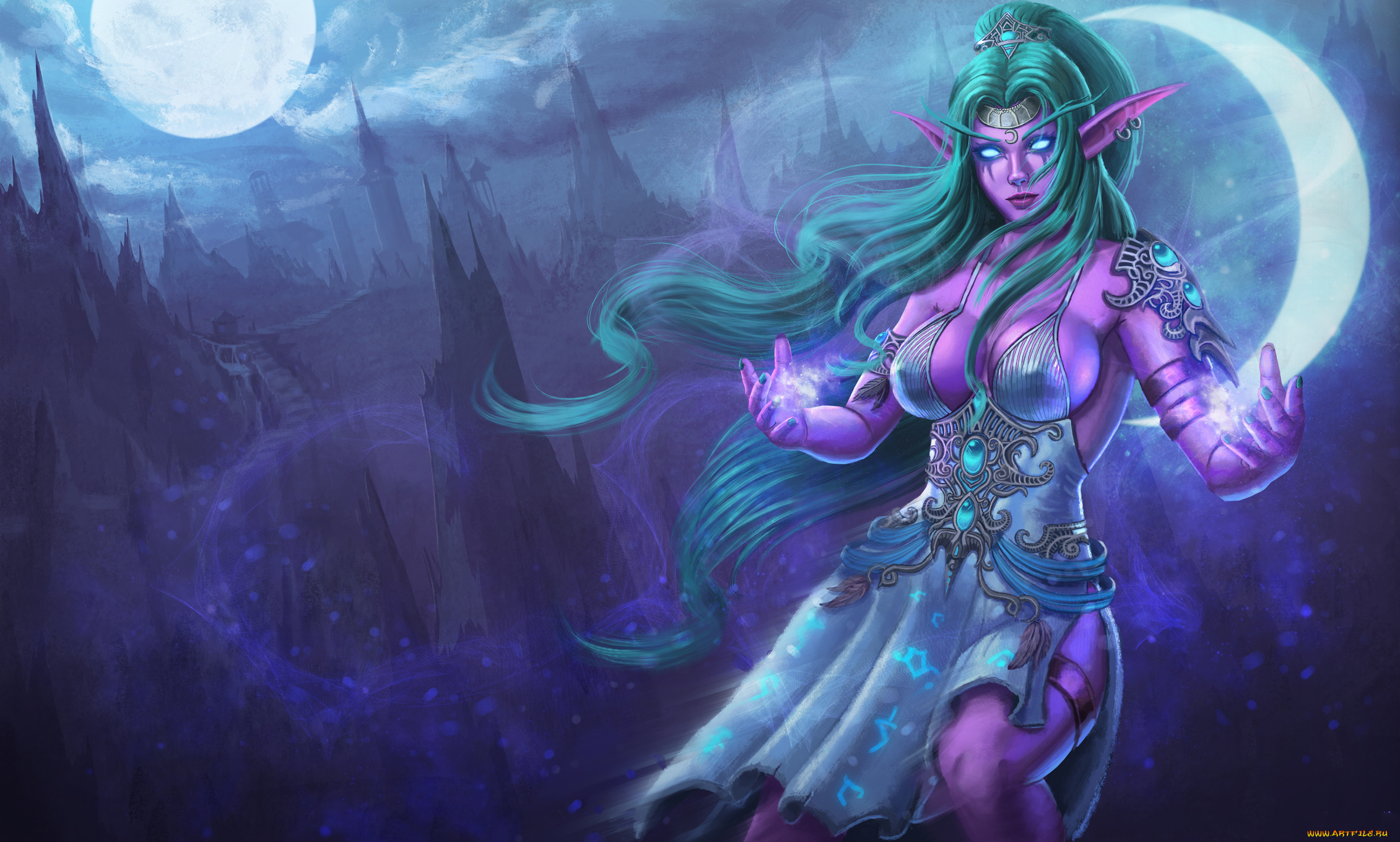 видео, игры, world, of, warcraft, девушка, эльф, взгляд, фон