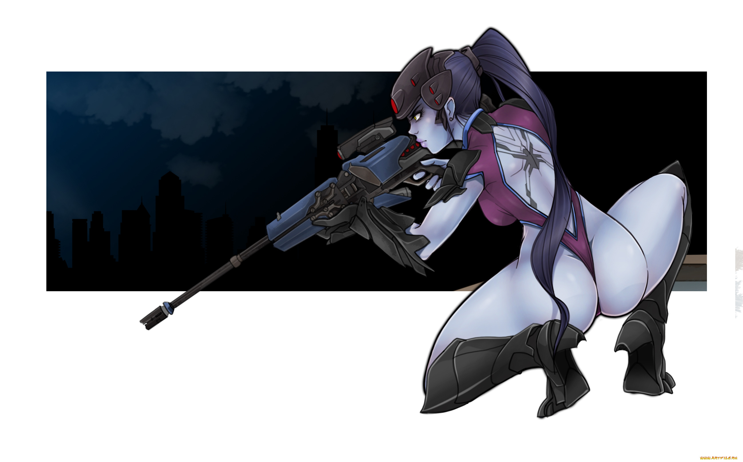 видео, игры, overwatch, тату, фон, девушка, винтовка