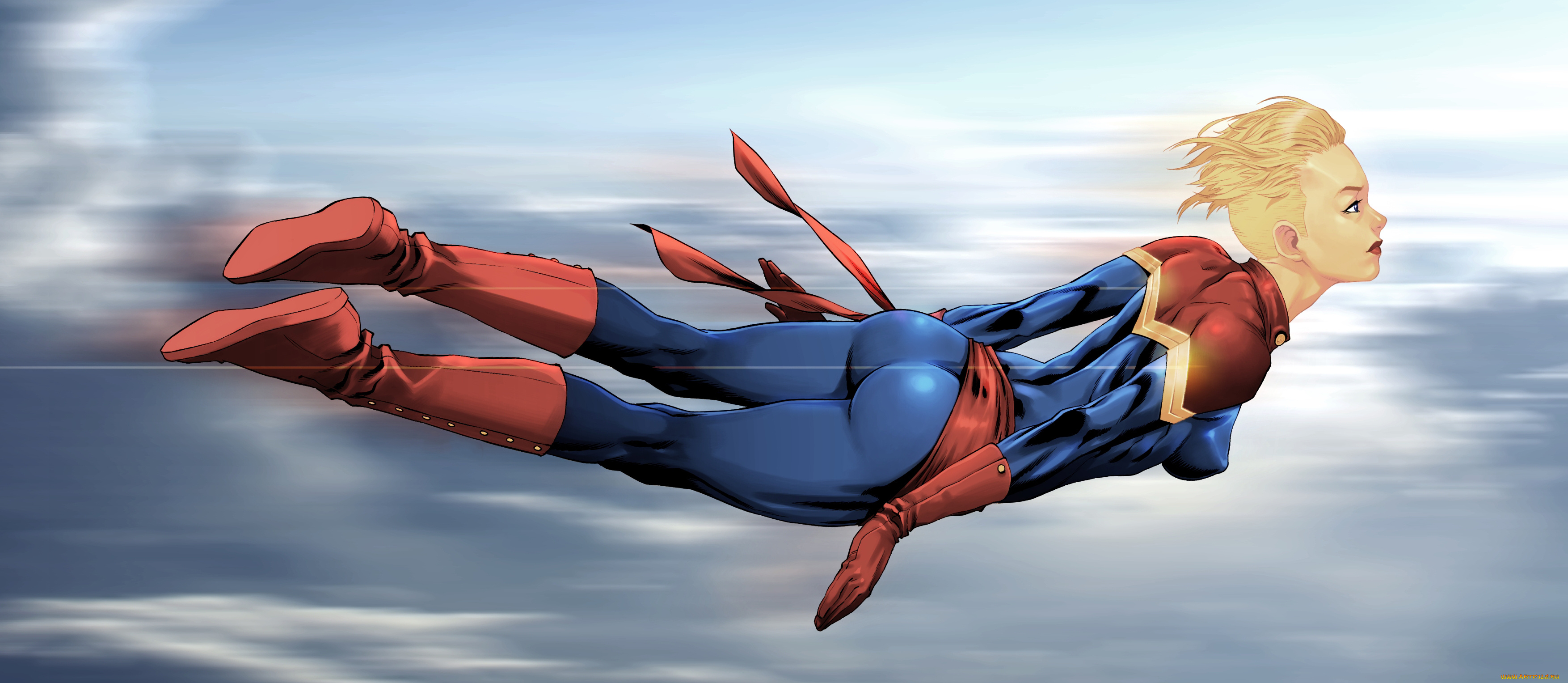 рисованное, комиксы, девушка, полёт, униформа, фон