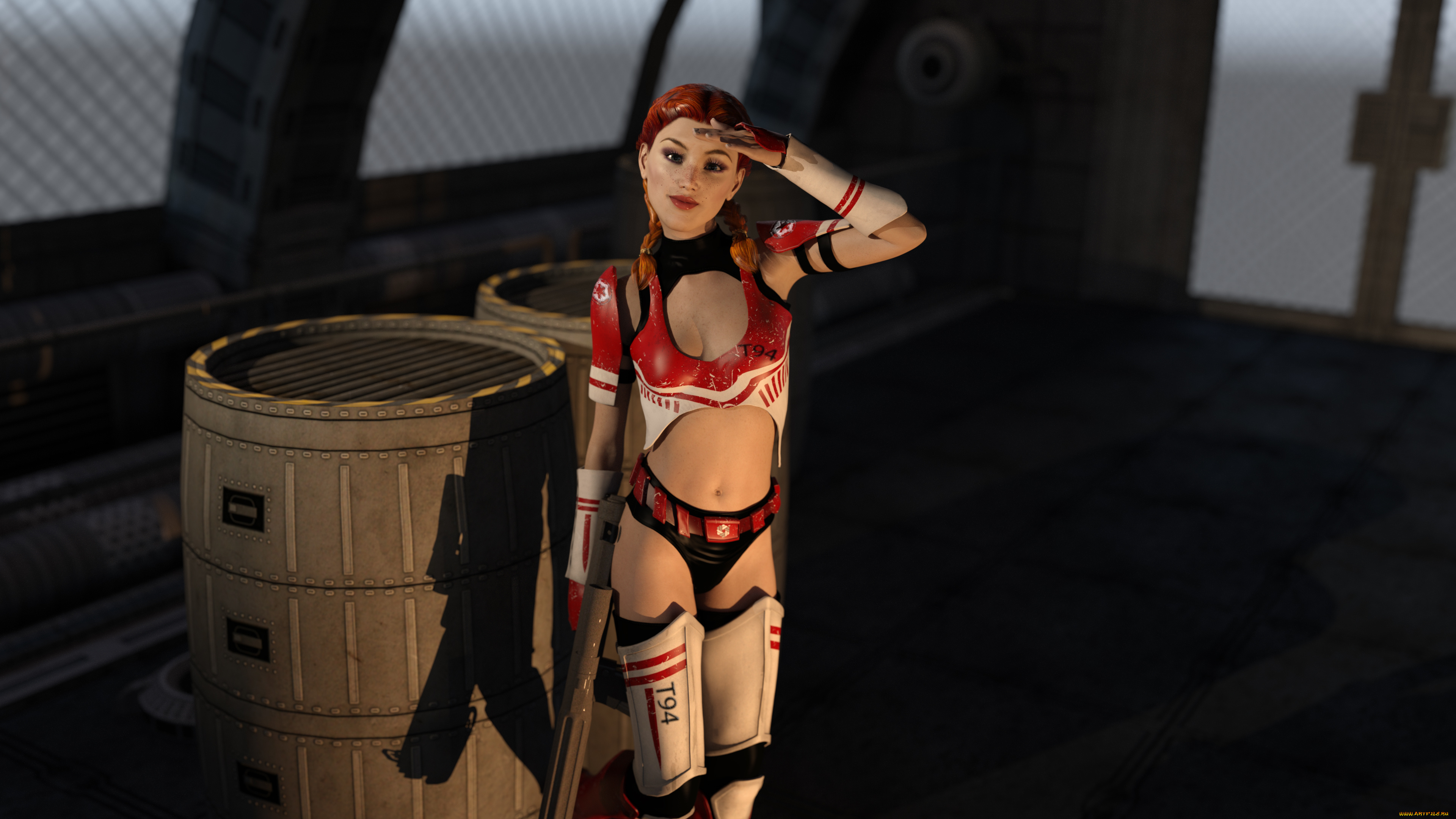 3д, графика, фантазия, , fantasy, взгляд, оружие, фон, девушка