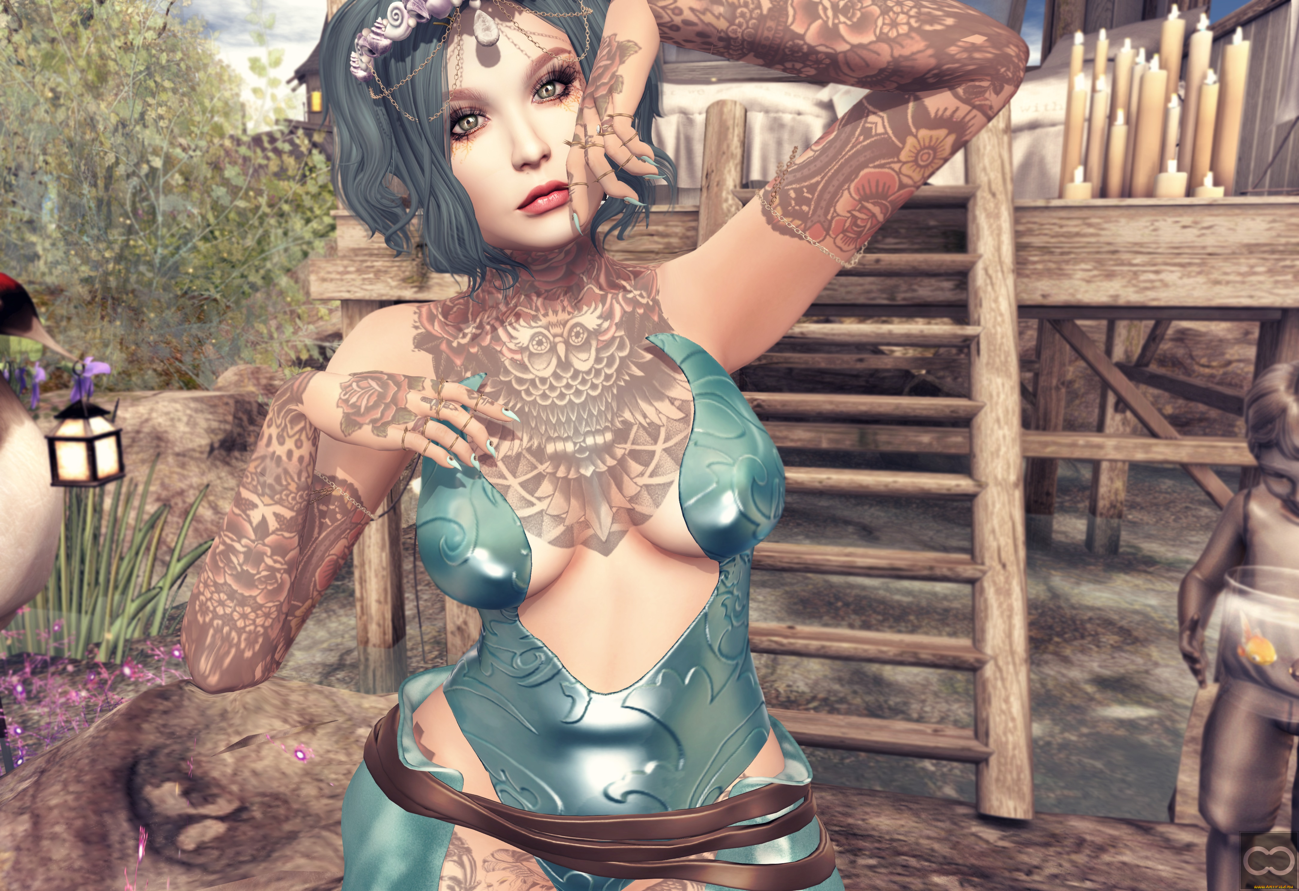 3д, графика, люди, , people, взгляд, девушка, тату, фон