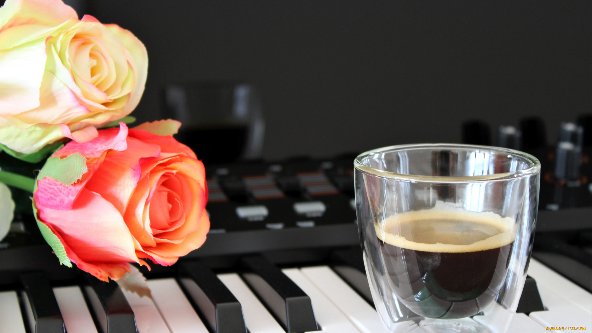 музыка, -музыкальные, инструменты, цветок, клавиши